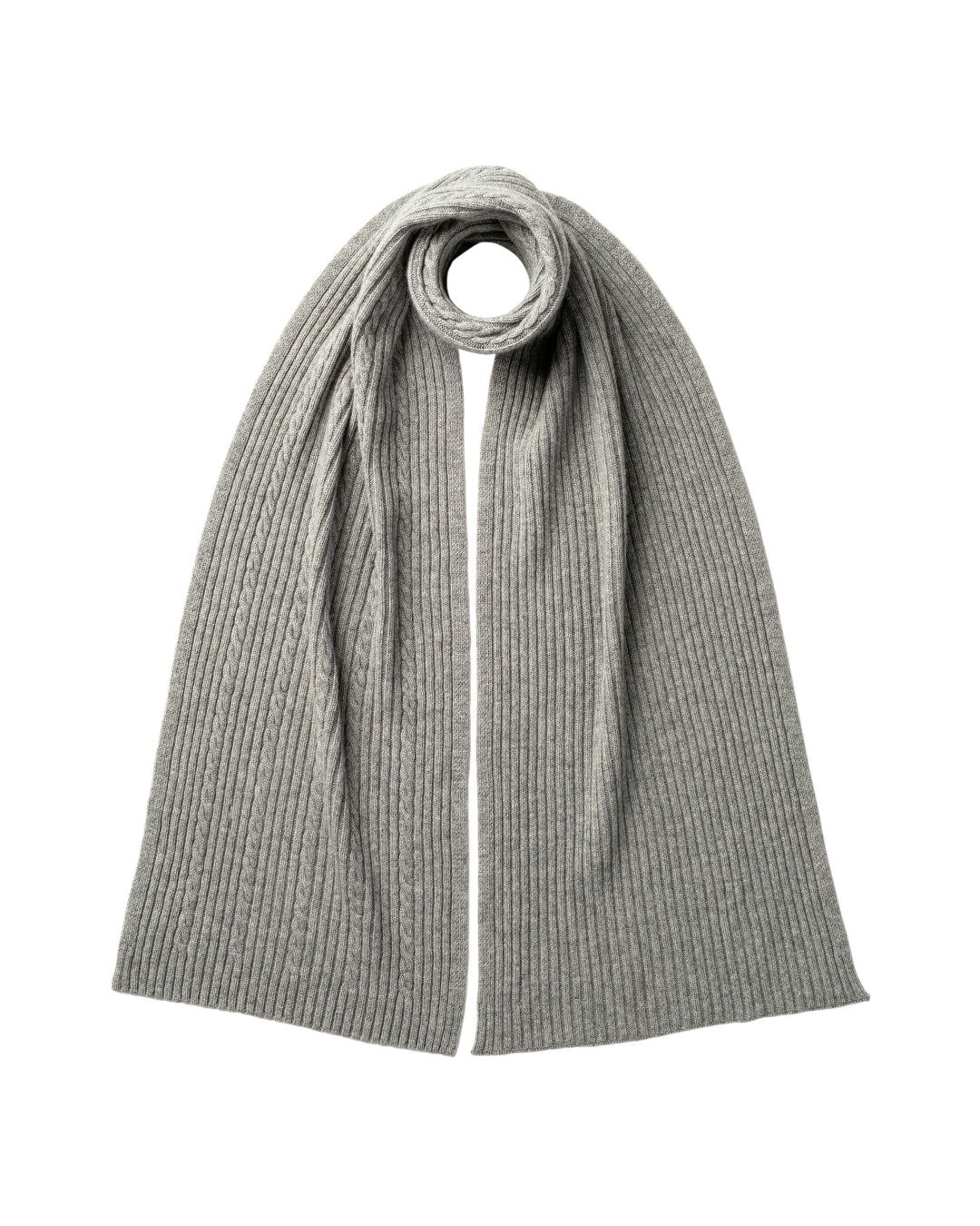 Johnstons of Elgin Knitted Accessories Cable & Rib Grey Cashmere Scarf HAA03402HA0308ONE