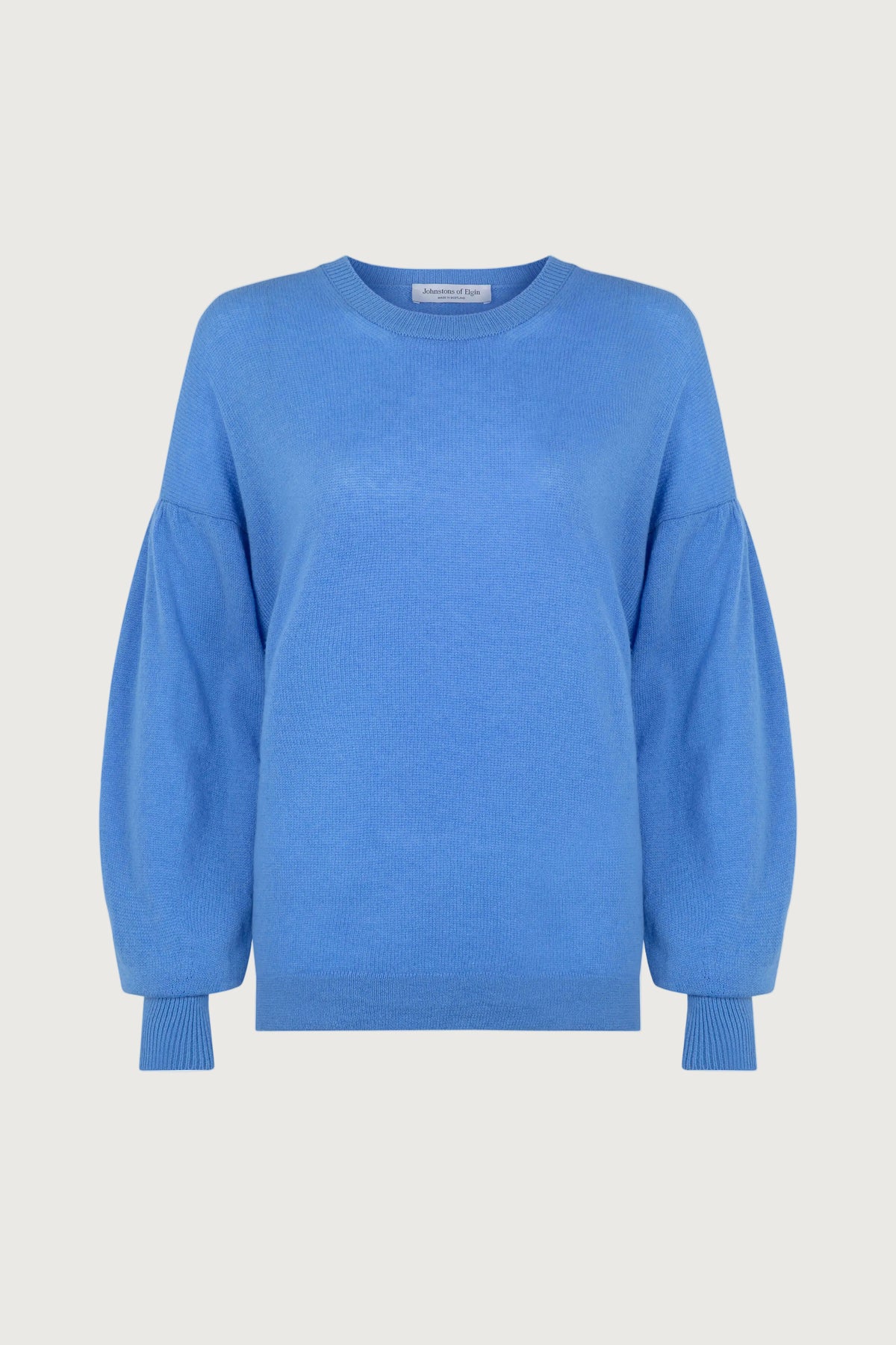 Johnstons of Elgin SS24 Women's Knitwear Skye Blue Balloon Sleeve Cashmere Sweater KAA05208SD4950