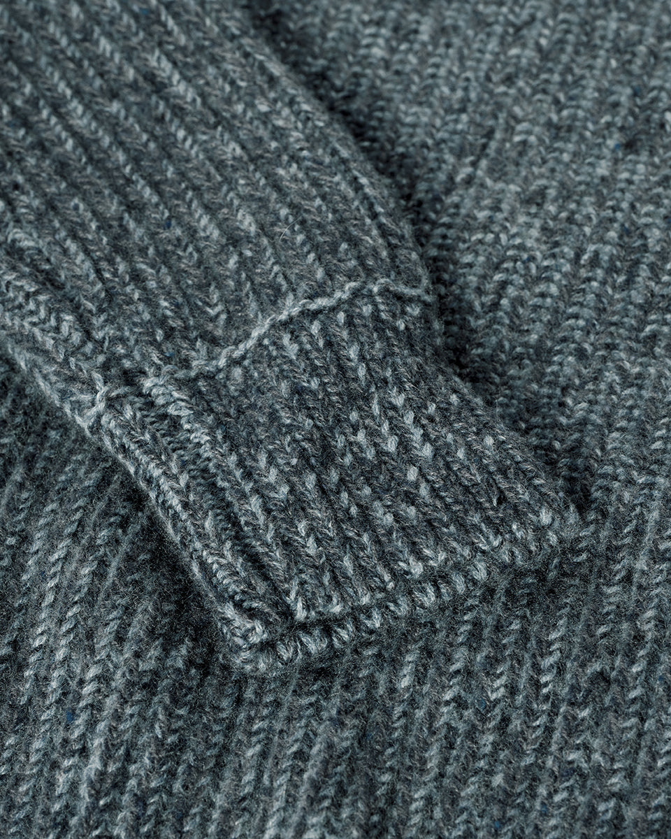 Johnstons of Elgin AW25 Men's Knitwear Storm Donegal & Seascape Ribbed Donegal Cashmere Blue Jumper Details KAC05581Q25392