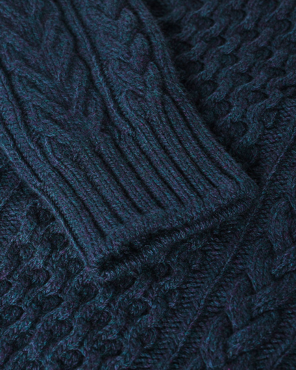 Johnstons of Elgin AW25 Women's Knitwear Heather Navy Aran Cable Navy Cashmere Jumper Details KAI05086HD7321