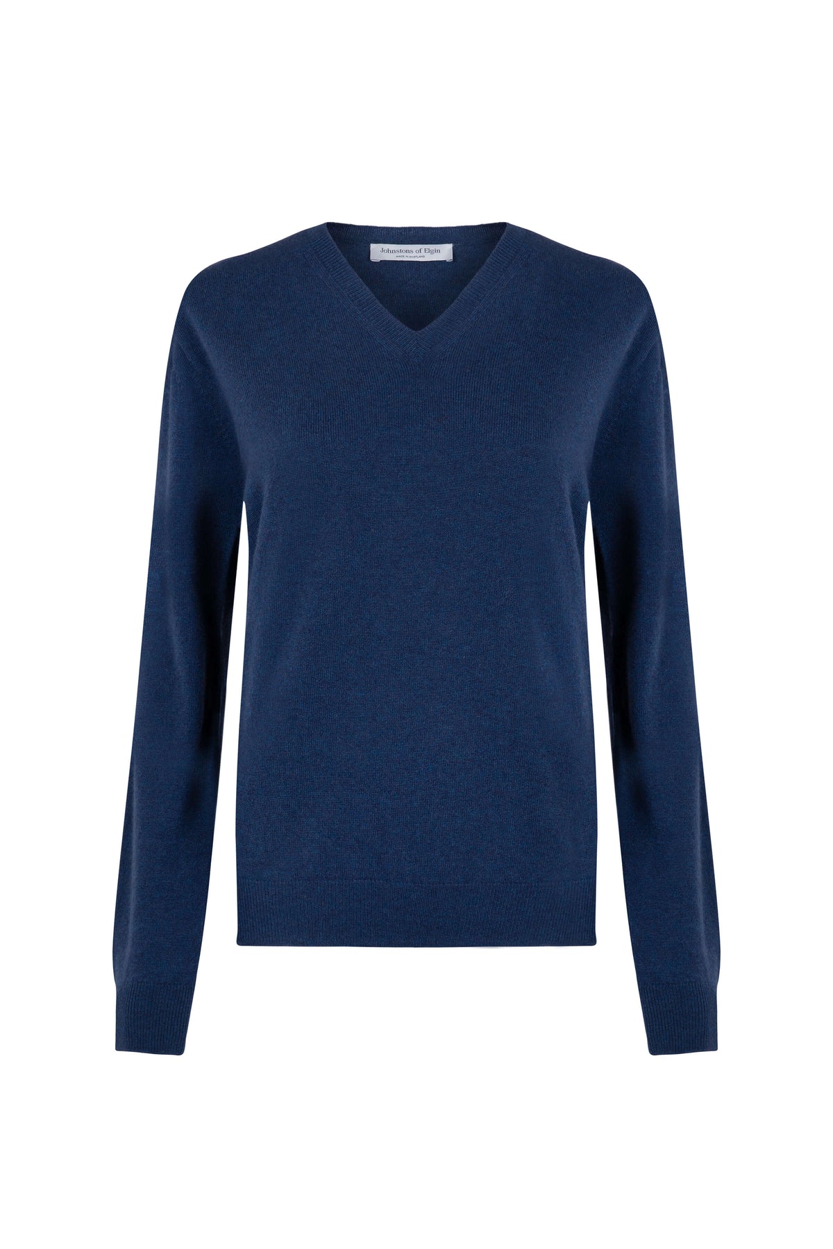 Johnstons of Elgin Womens Knitwear Ocean Blue Classic Cashmere V Neck KAI05140HD7244