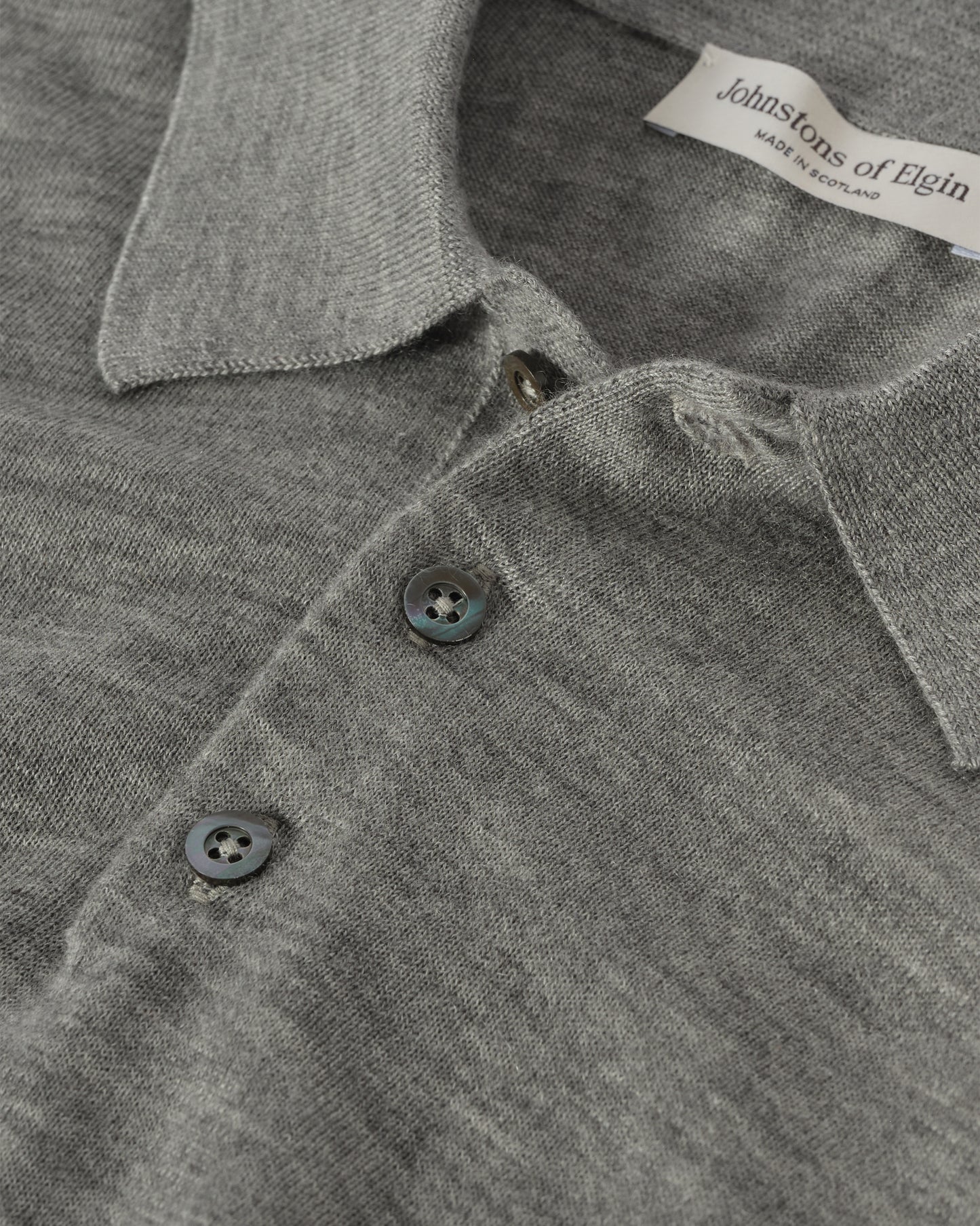 JOHNSTONS OF ELGIN MENS FIN SUPERFINE LONG SLEEVE POLOSHIRT GREY 100% SUPERFINE CASHMERE KAI05481HA4253