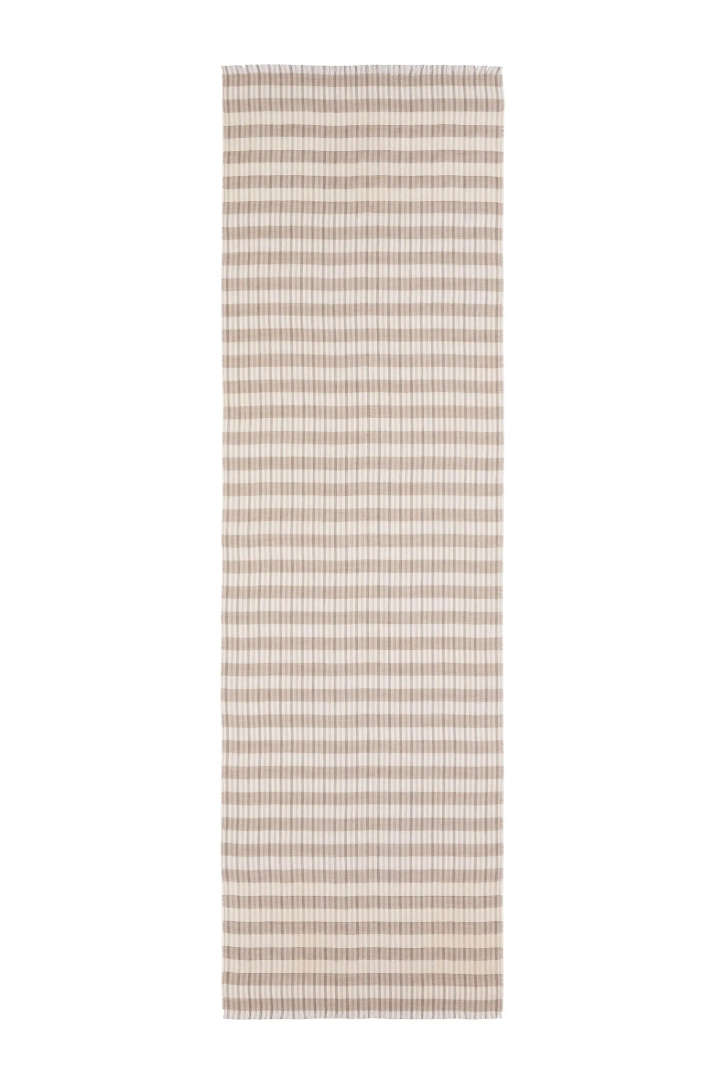 Johnstons of Elgin SS25 Accessories Natural Tipped Stripe Lightweight Scarf lying flat on a white background WB002672RU7581ONE