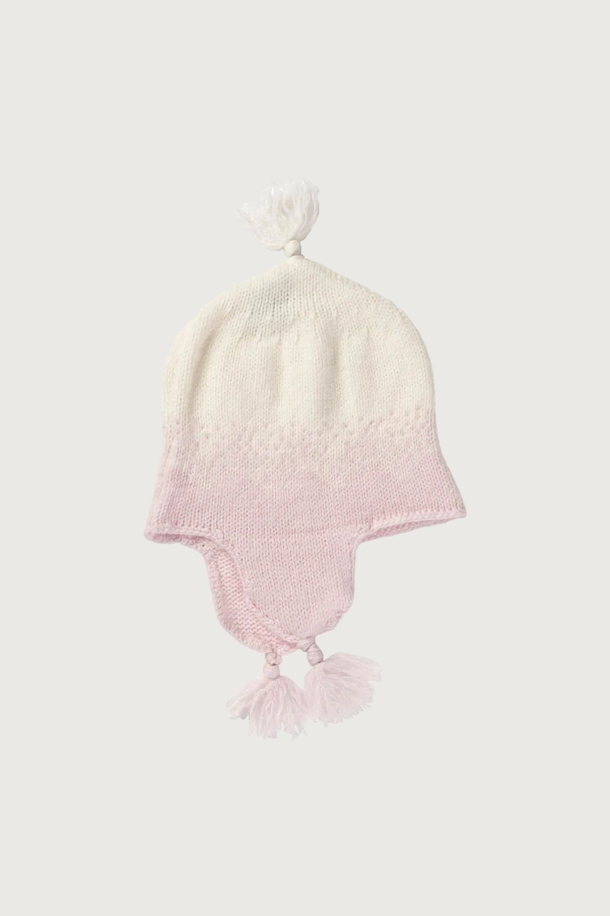 Johnstons of Elgin Hand Knitted Ombre Cashmere Baby Hat in Blush on a white background JA000115SE0208