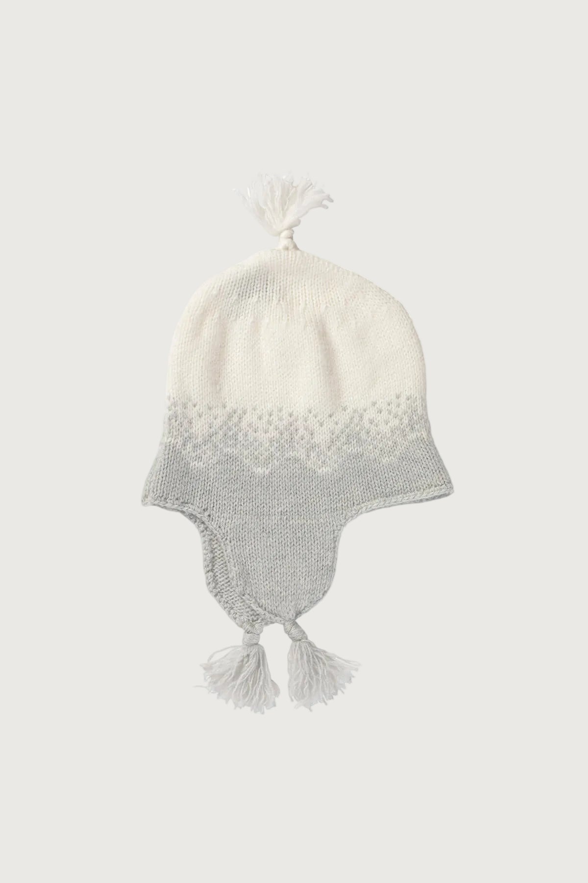 Johnstons of Elgin Hand Knitted Ombre Cashmere Baby Hat in Pumice on a white background JA000115HA0090