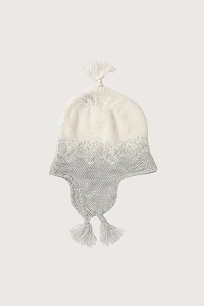 Johnstons of Elgin Hand Knitted Ombre Cashmere Baby Hat in Pumice on a white background JA000115HA0090