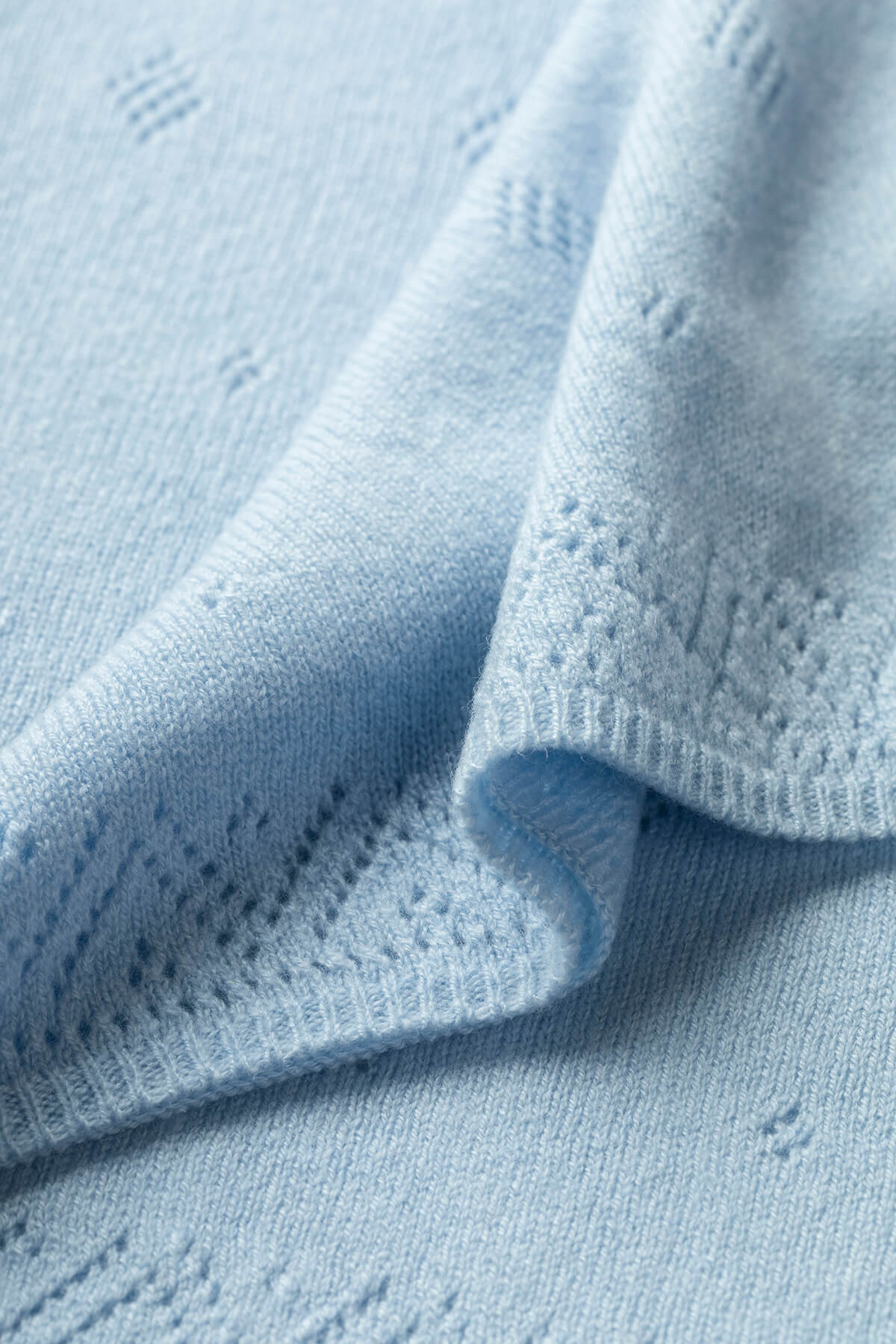 Johnstons of Elgin's Powder Blue Pointelle Cashmere Baby Blanket HAA01904SD0167ONE