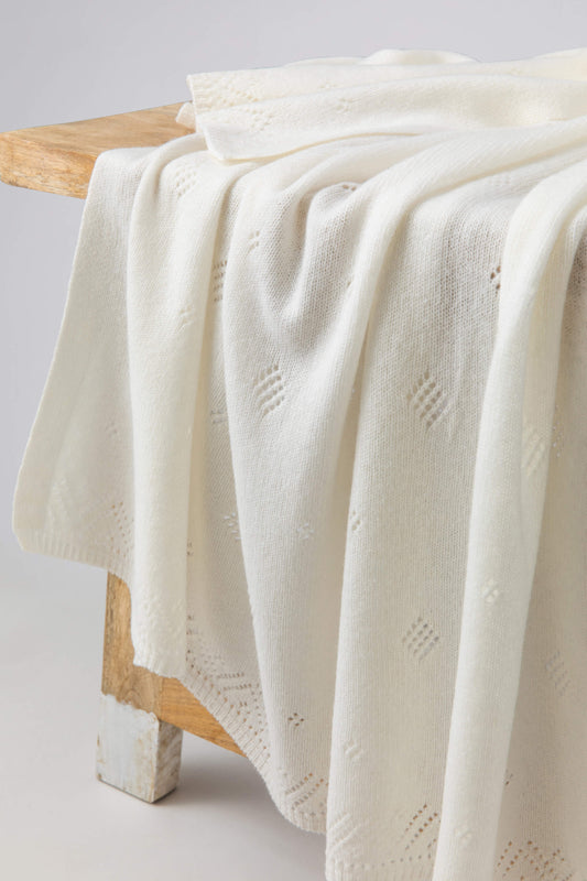 Johnstons of Elgin Baby Blanket Collection Ecru Pointelle Cashmere Baby Blanket HAA019042276ONE