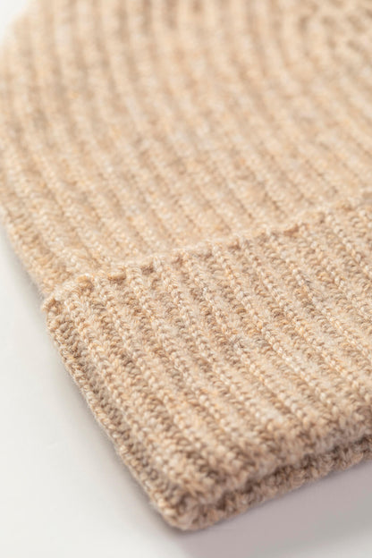 Johnstons of Elgin Knitted Accessories Oatmeal Oatmeal Ribbed Cashmere Beanie HAA03320HB0210ONE