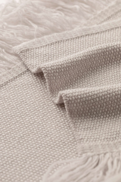 Johnstons of Elgin white and grey fringed cashmere scarf details HAA03529Q25345ONE