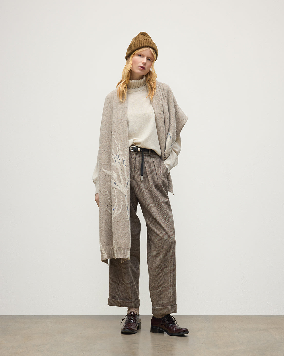 JOHNSTONS OF ELGIN CASHMERE DONEGAL INTARSIA WILD THISTLE WRAP CREAM 100% CASHMERE HAA03645JU1624ONE