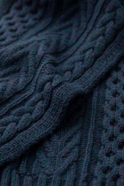 Johnstons of Elgin Heather Navy cable cashmere scarf details HAC03406HD7321ONE