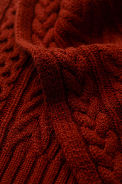 Johnstons of Elgin Cable cashmere red scarf details  HAC03406SG4463ONE