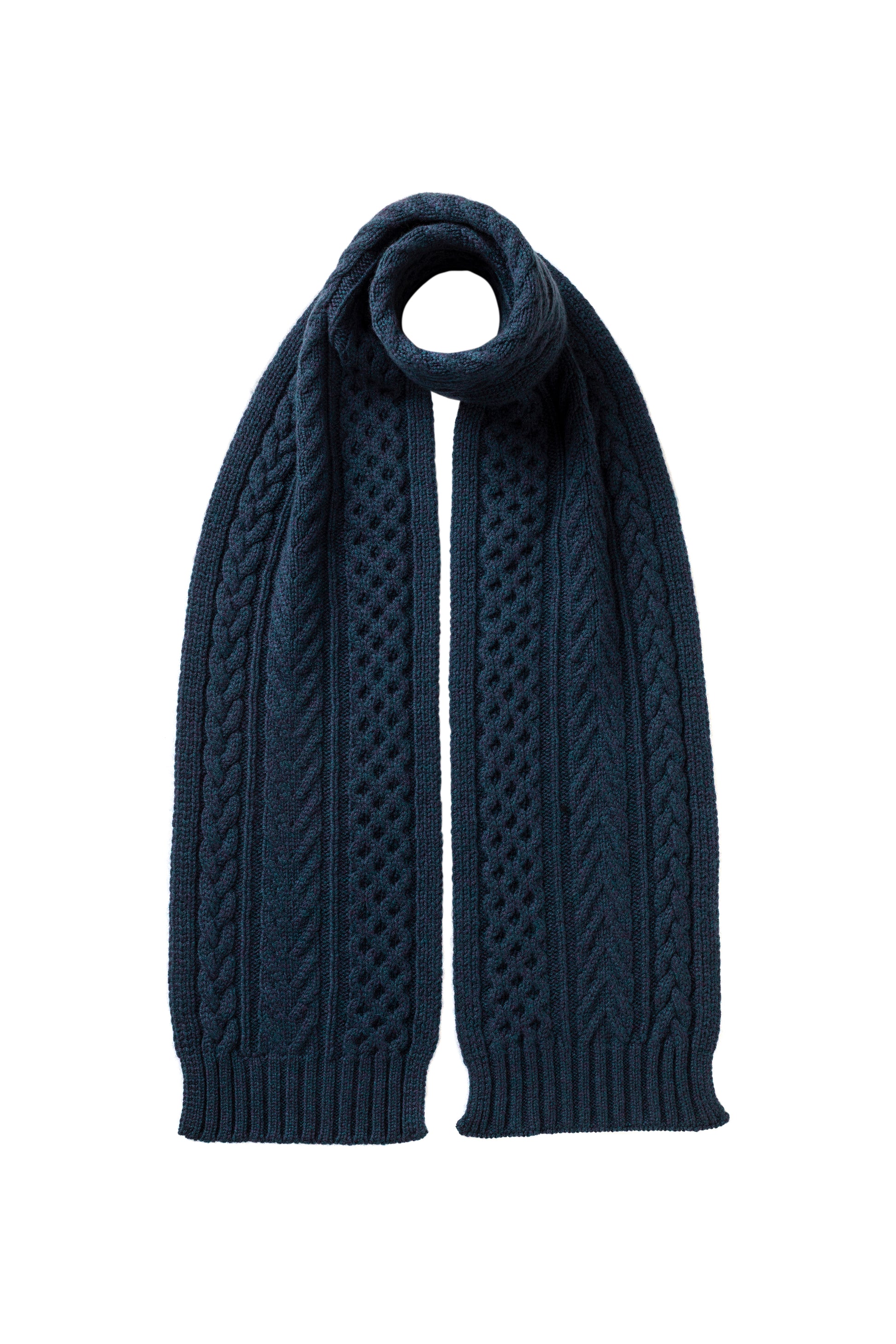 Johnstons of Elgin Heather Navy cable cashmere scarf HAC03406HD7321ONE