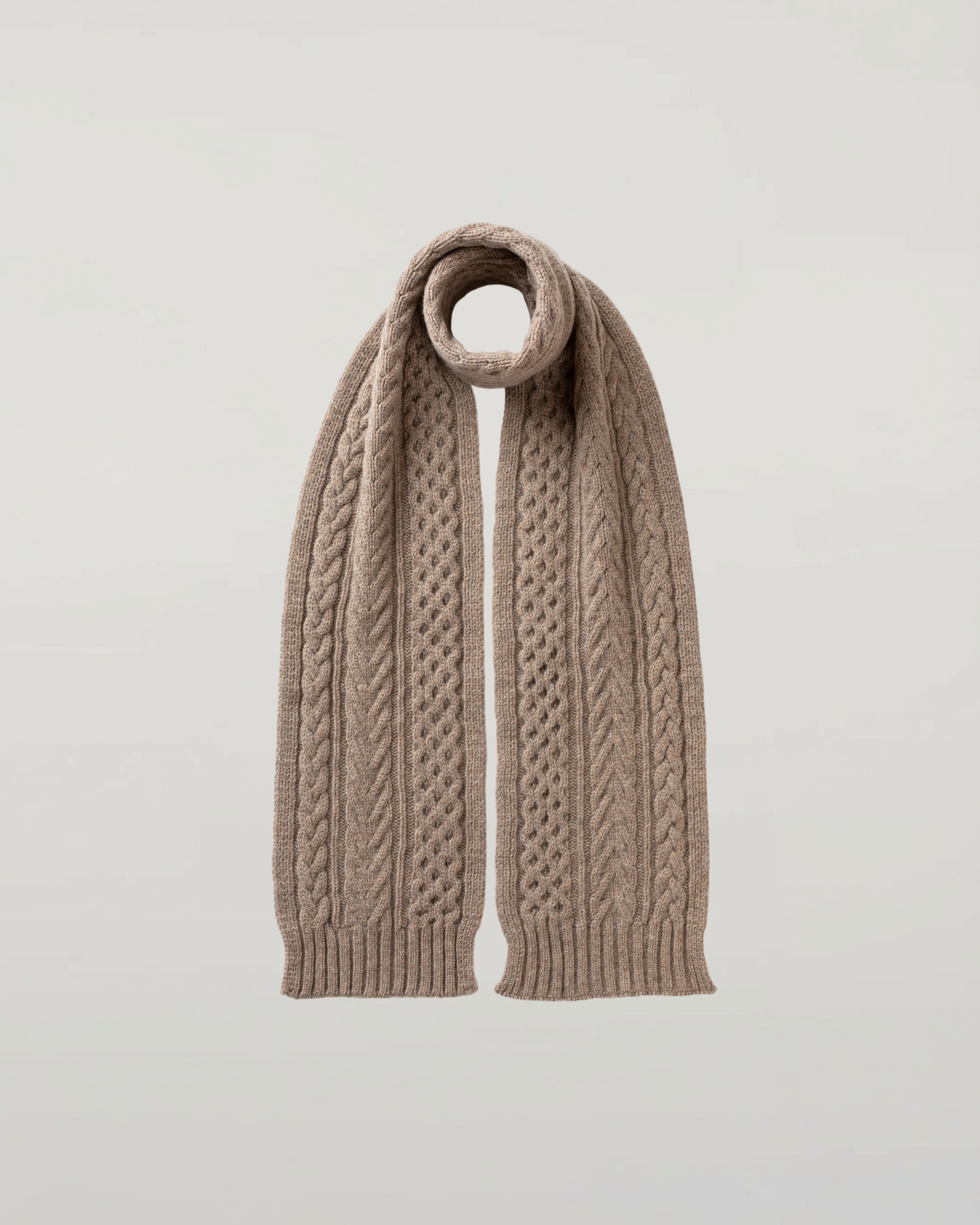 Johnstons of Elgin ash brown cable cashmere scarf HAC03406HB4334ONE
