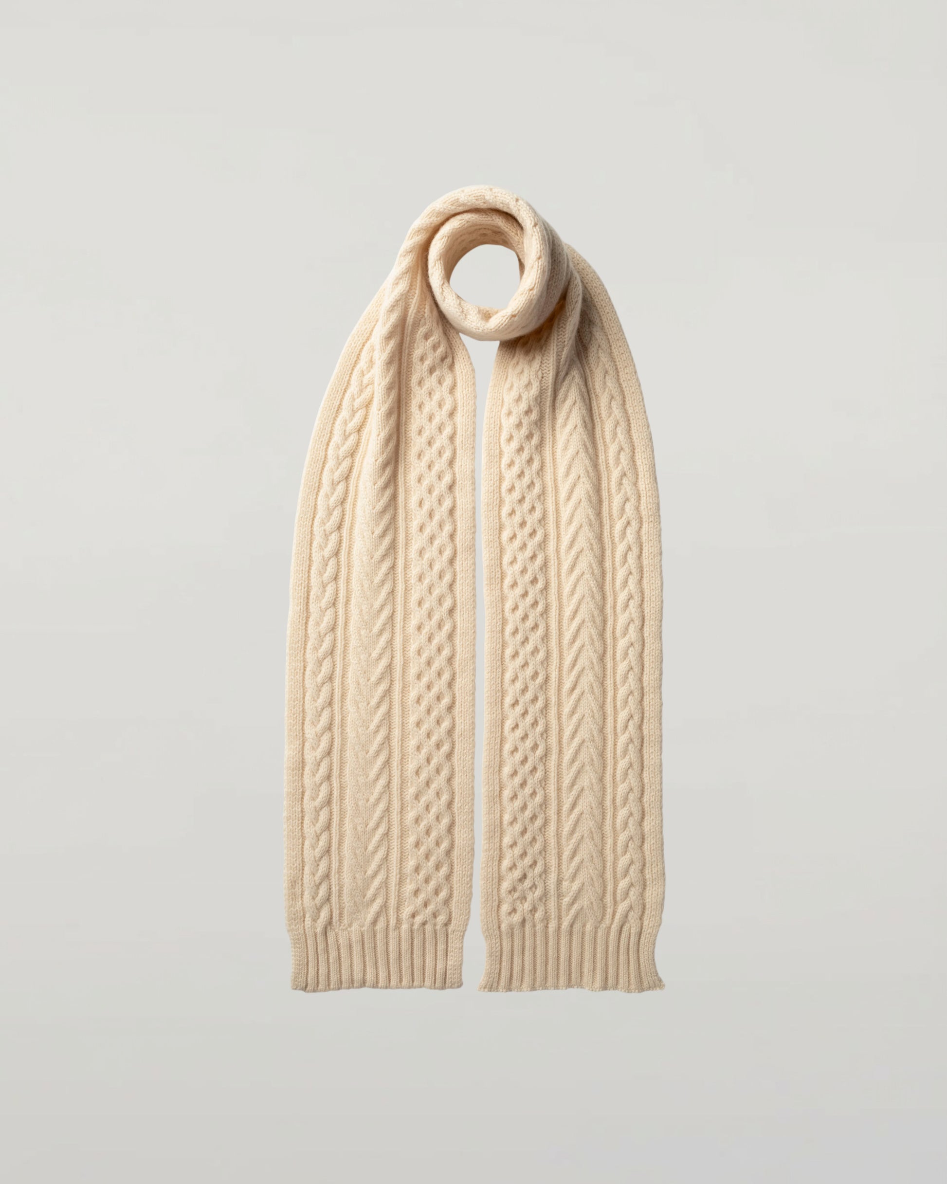 Johnstons of Elgin Knitted Accessory Champagne Aran Cable Cashmere Scarf HAC03406SA0079ONE