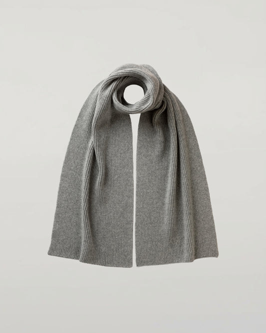 Johnstons of Elgin AW25 Knitted Accessories Light Grey Ribbed Grey Cashmere Scarf HAC03537HA0308ONE