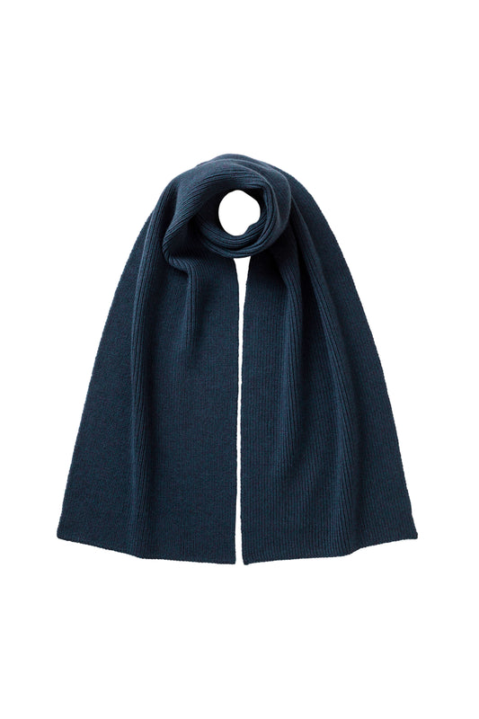Johnstons of Elgin AW25 Knitted Accessories Heather Navy Ribbed Navy Cashmere Scarf HAC03537HD7321ONE