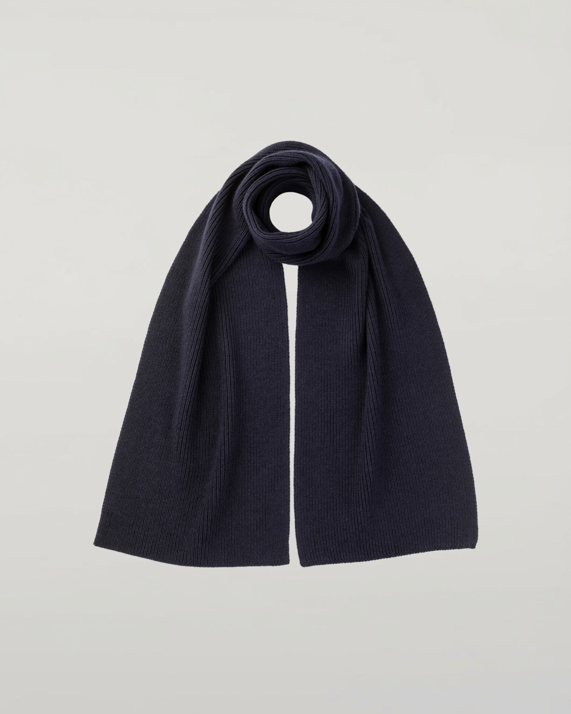 Johnstons of Elgin AW25 Knitted Accessories Dark Navy Ribbed Navy Cashmere Scarf HAC03537SD7666ONE