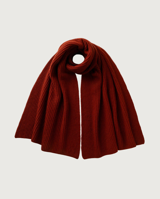 Johnstons of Elgin AW25 Knitted Accessories Oxblood Cardigan Stitch Red Cashmere Scarf HAC03538SG4463ONE