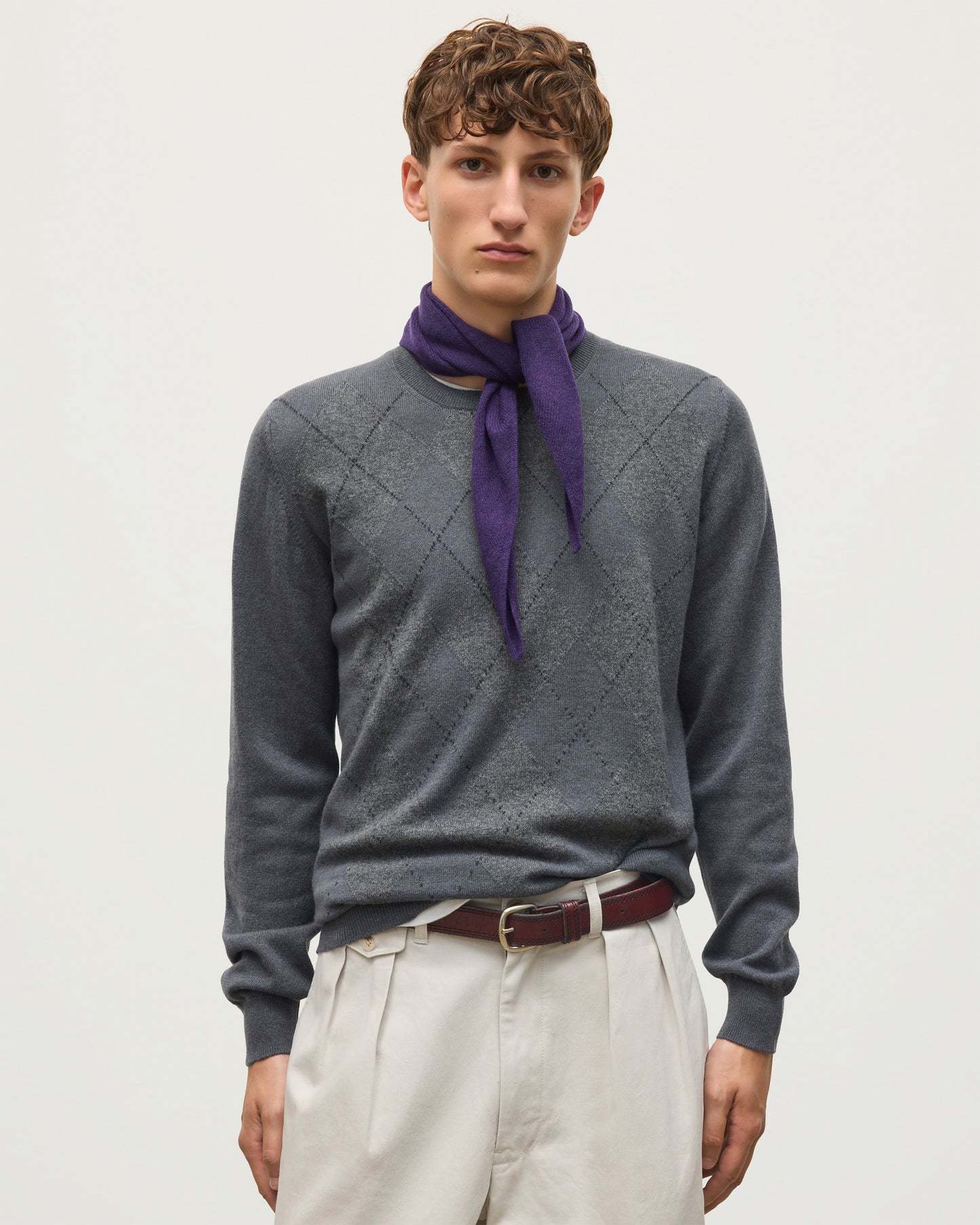 JOHNSTONS OF ELGIN CASHMERE GAUZY NECK TIE REEL BANDANA DARK PURPLE 100% CASHMERE HAE03430SD5370ONE