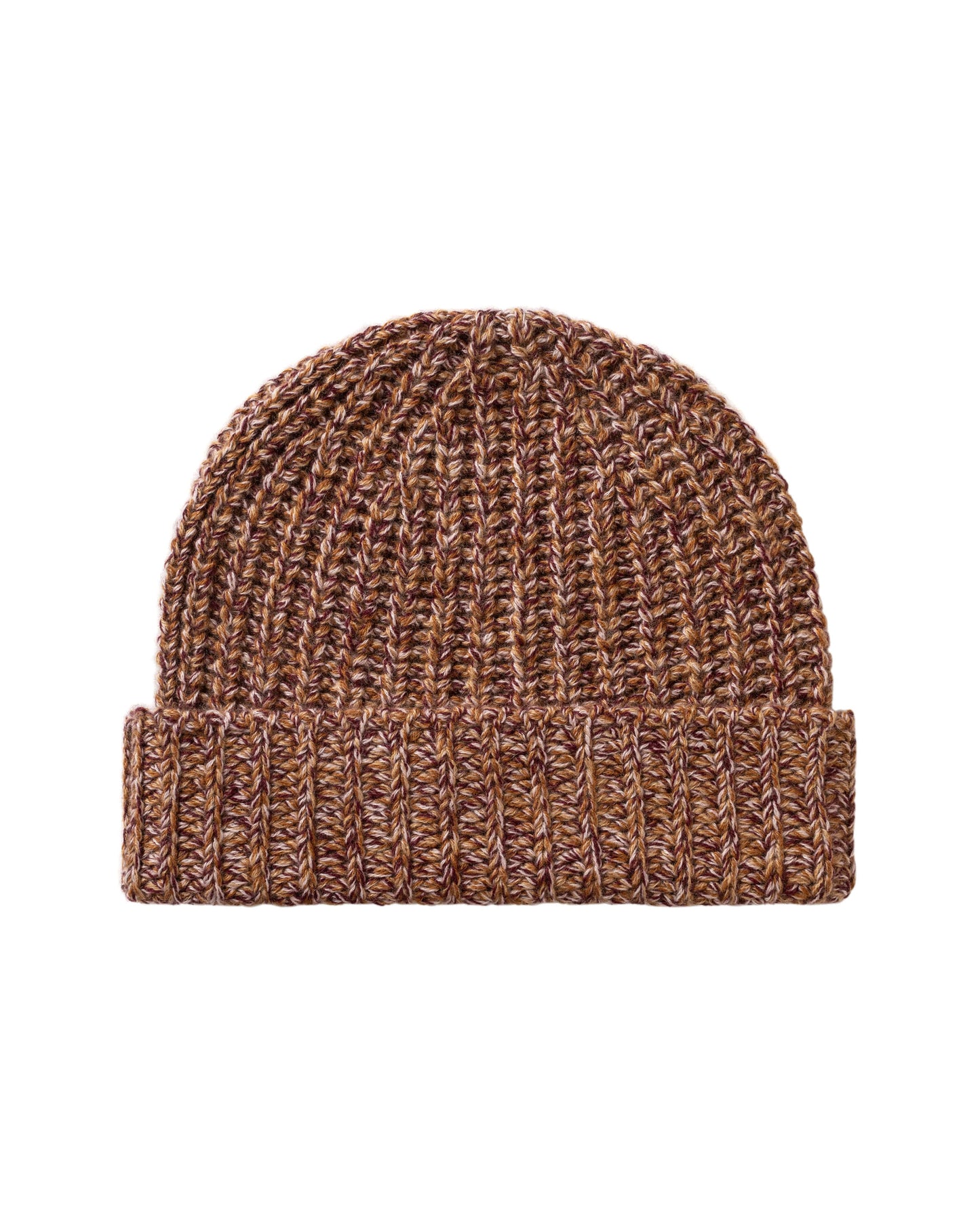 Johnstons of Elgin AW25 Knitted Accessories Dark Camel Marl Half Cardigan Stich Red Cashmere Beanie HAT02850006360ONE