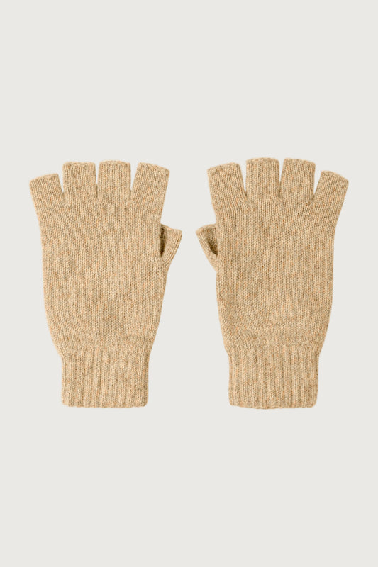 Johnstons of Elgin AW24 Knitted Accessory Oatmeal Women's Fingerless Cashmere Gloves HAY02223HB0210ONE