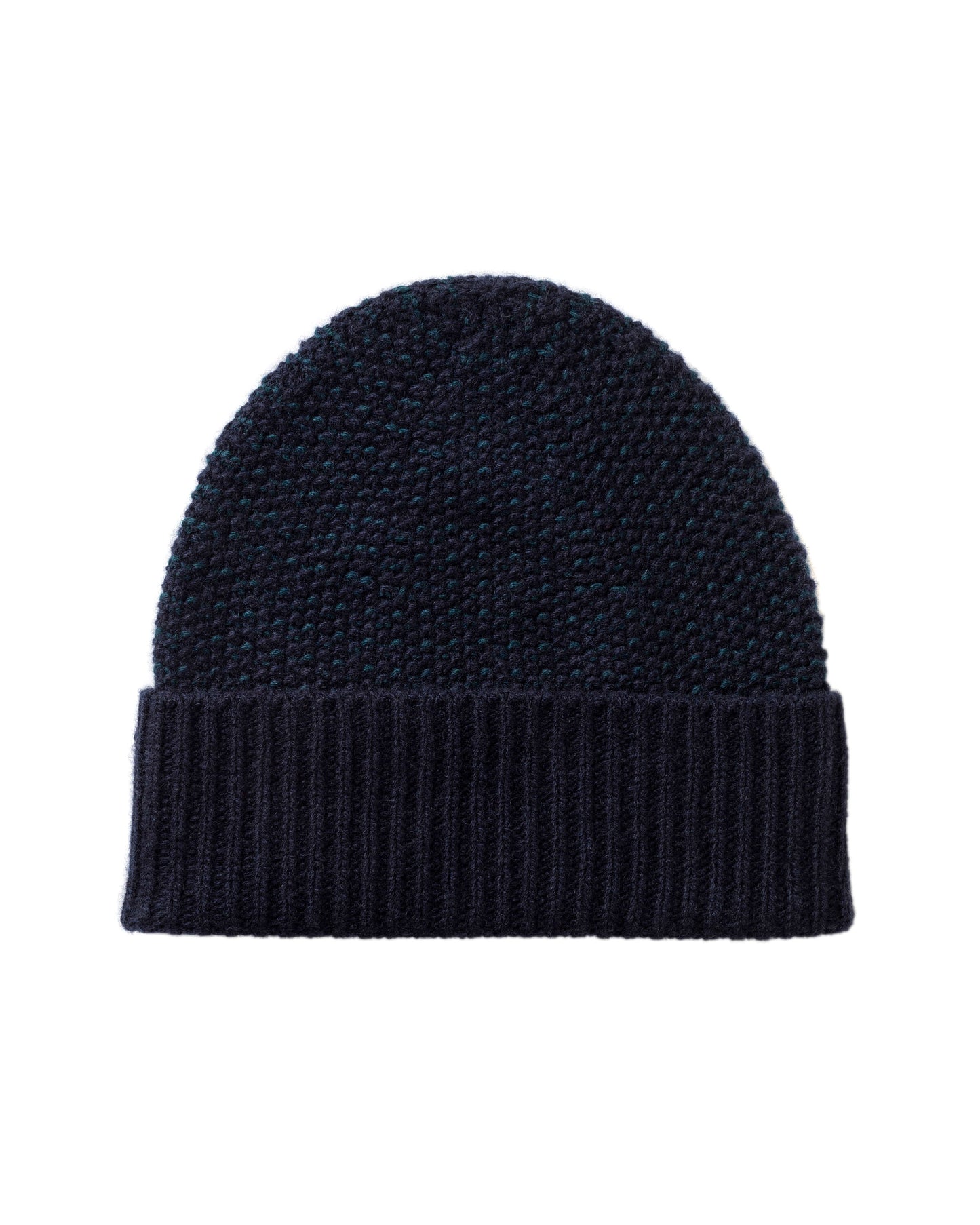 Johnstons of Elgin AW25 Knitted Accessories Dark Navy & Bottle Green Seed Stitch Cashmere Navy Beanie HAY03527Q25305ONE