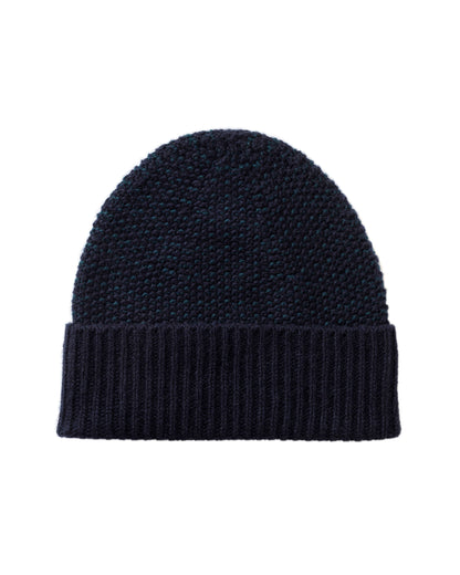 Johnstons of Elgin AW25 Knitted Accessories Dark Navy & Bottle Green Seed Stitch Cashmere Navy Beanie HAY03527Q25305ONE