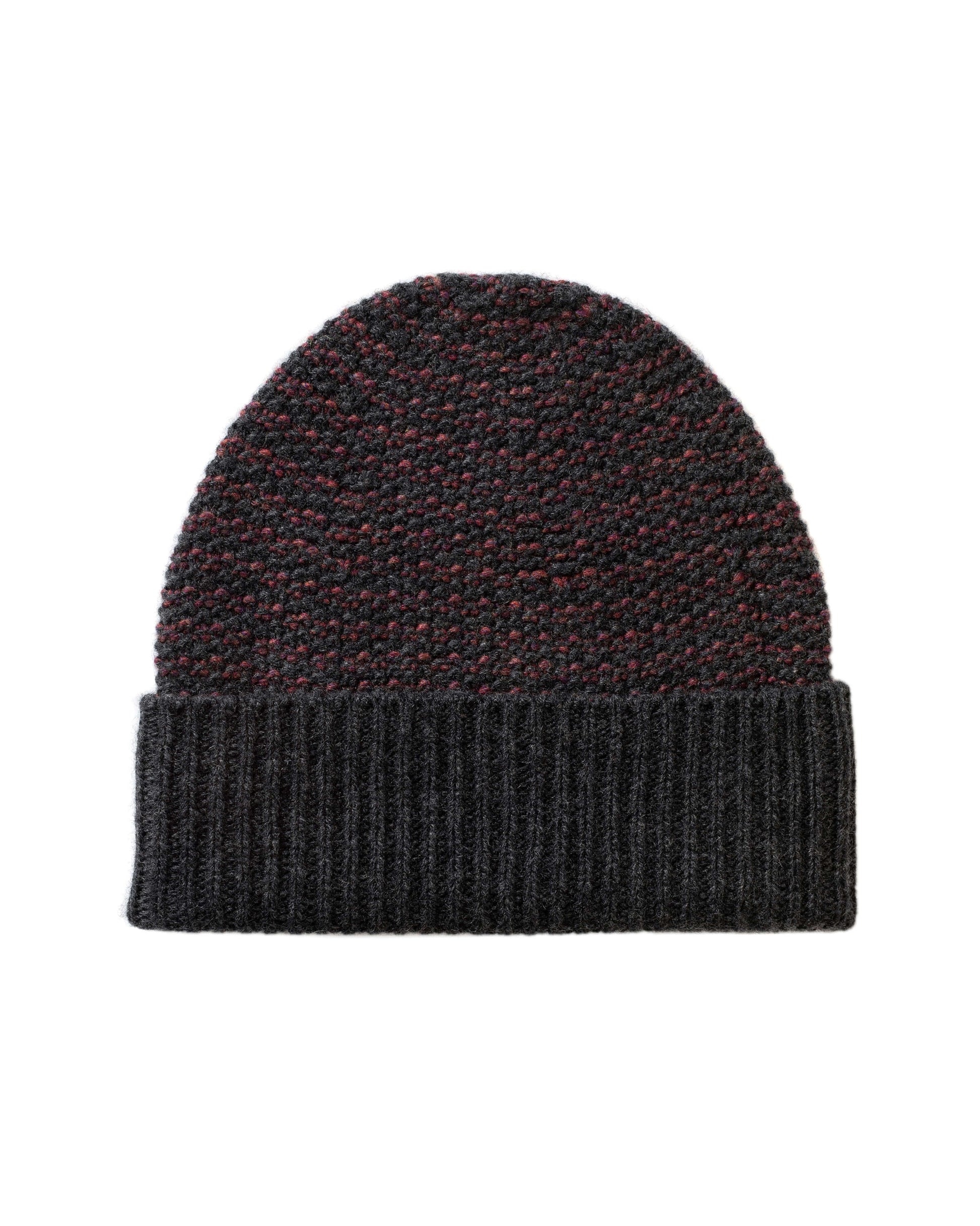 Johnstons of Elgin AW25 Knitted Accessories Charcoal & Damson Seed Stitch Cashmere Grey Beanie HAY03527Q25306ONE