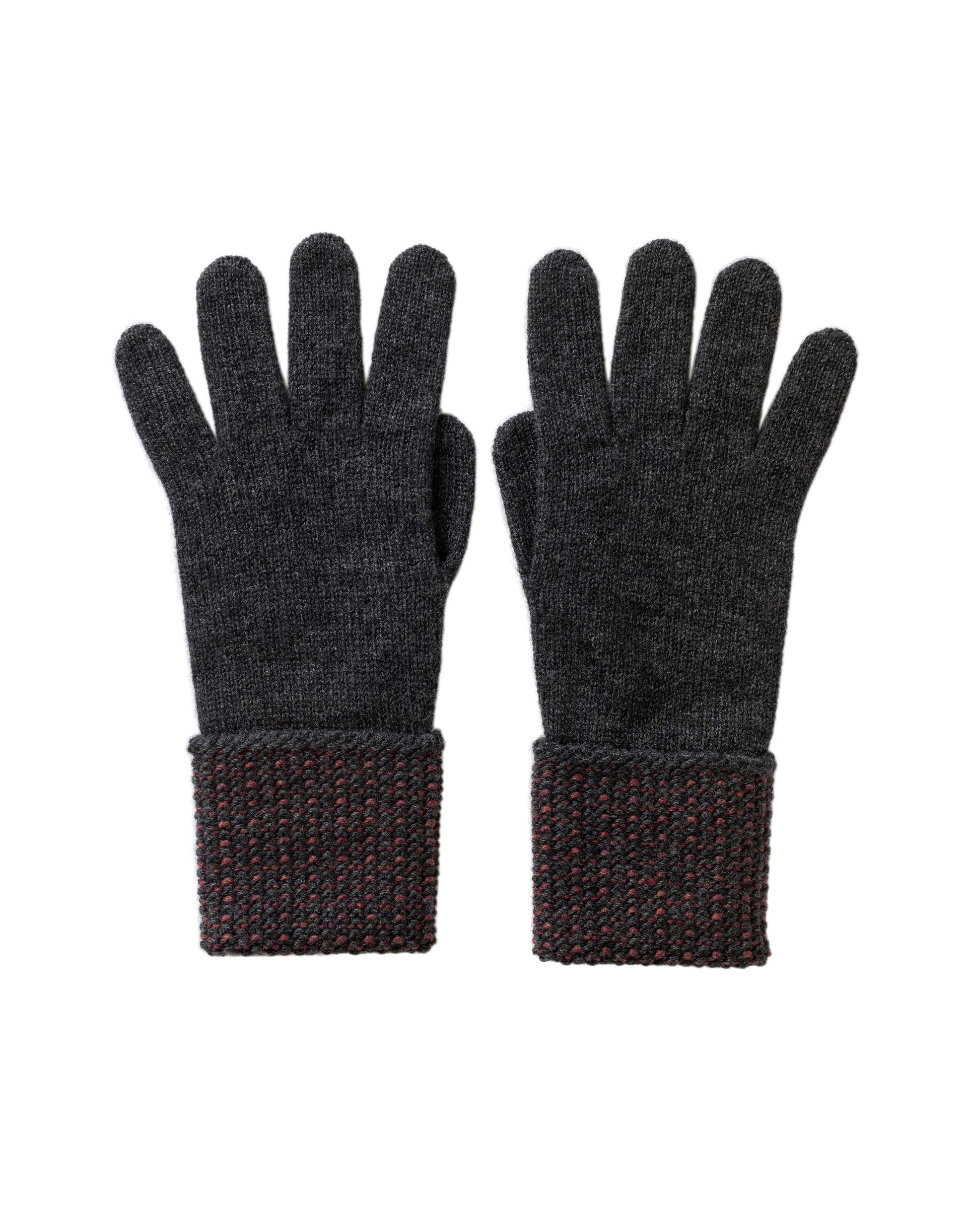 Johnstons of Elgin AW25 Knitted Accessories Charcoal & Damson Seed Stitch Navy Cashmere Gloves HAY03528Q25308ONE