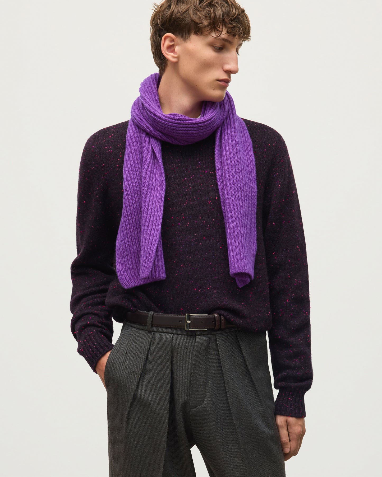JOHNSTONS OF ELGIN CASHMERE RIBBED LOVAT SCARF PURPLE 100% CASHMERE HAY03639SD5371ONE