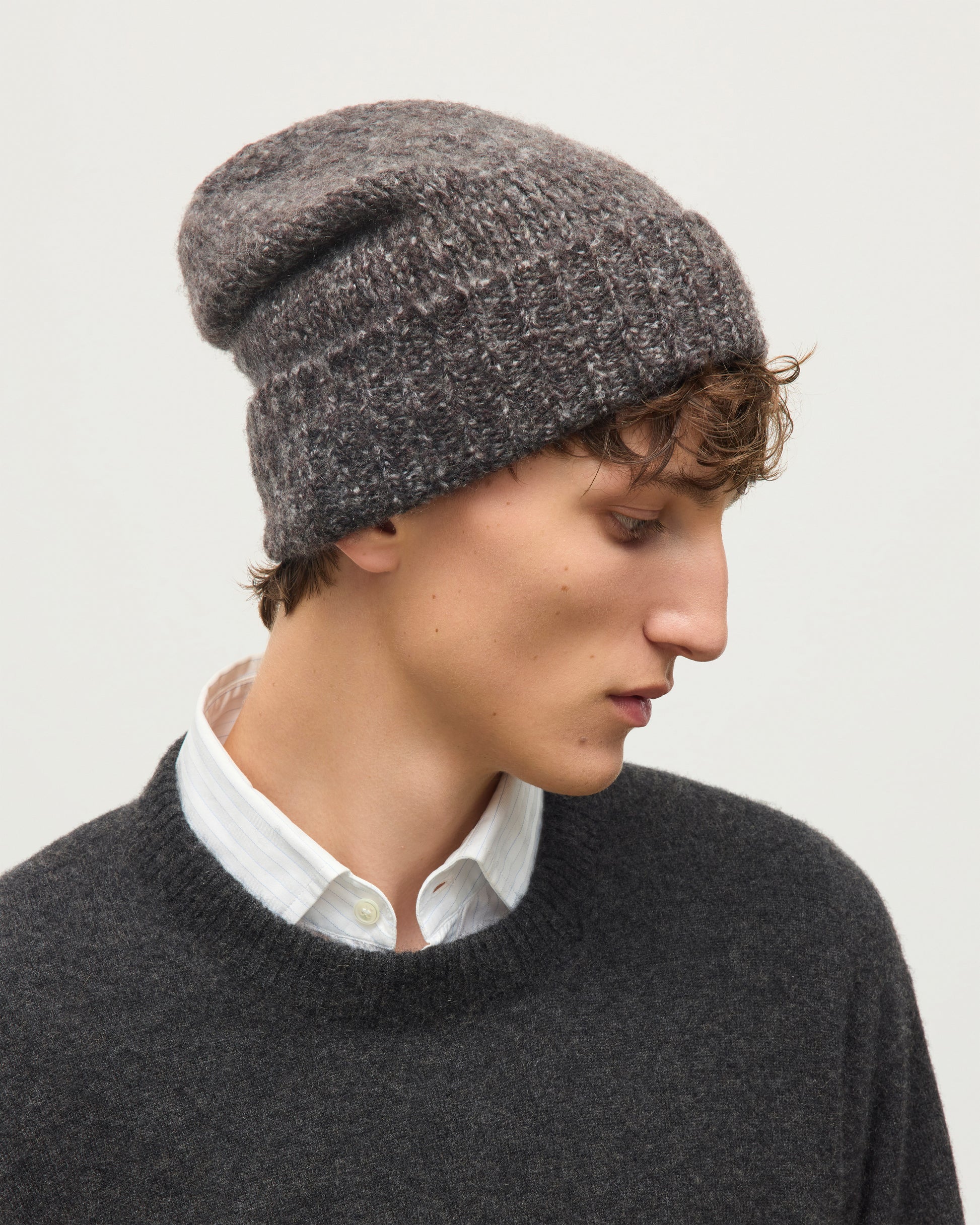 Johnstons of Elgin Knitted Accessories Charcoal Cashmere Bouclé Grey Beanie HBC01084HA7198ONE
