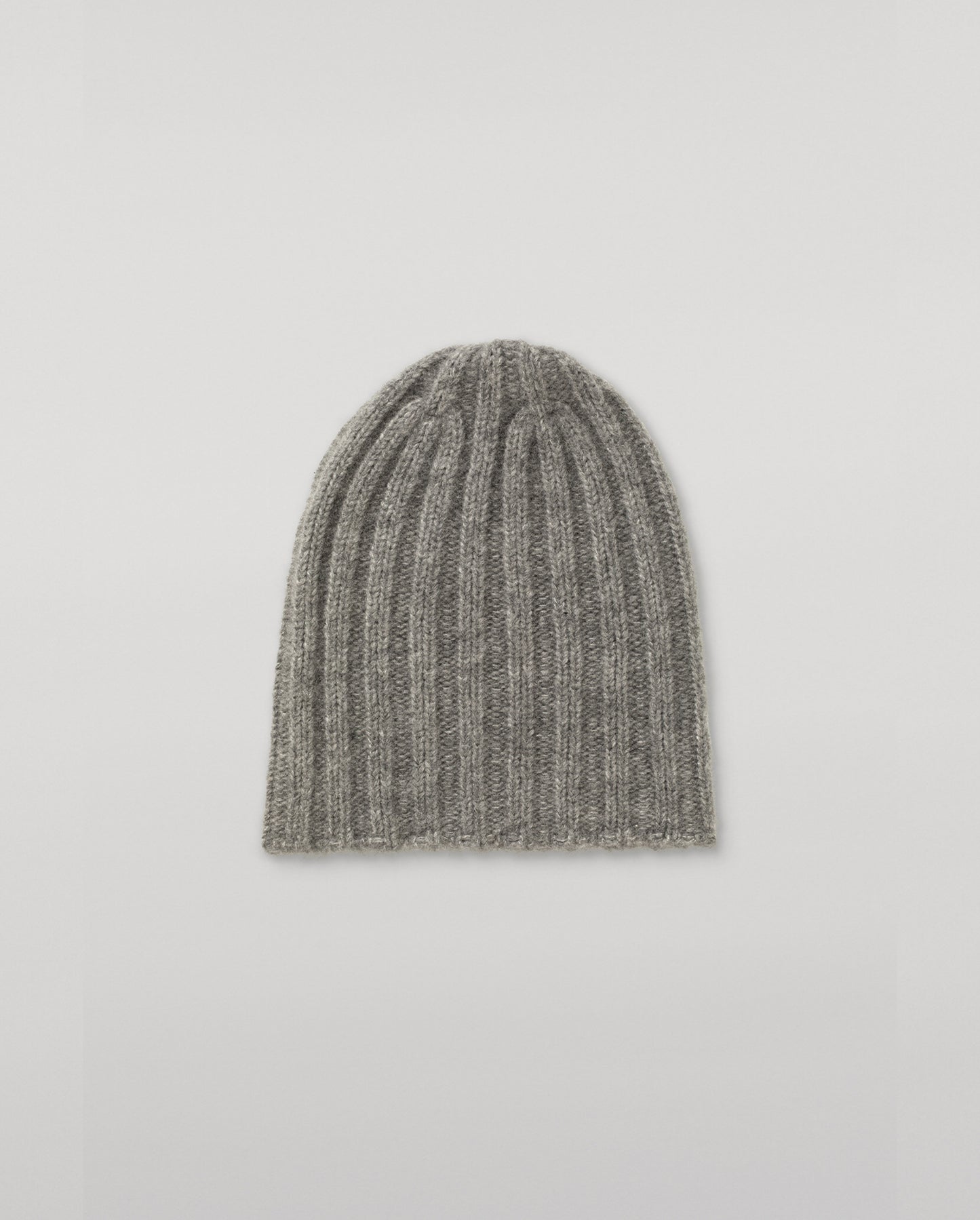 JOHNSTONS OF ELGIN BRUSHED CASHMERE SILK FLAT RIB PEAK TOP BYRNE BEANIE GREY 74% CASHMERE, 26% SILK HBC01179HA0429ONE