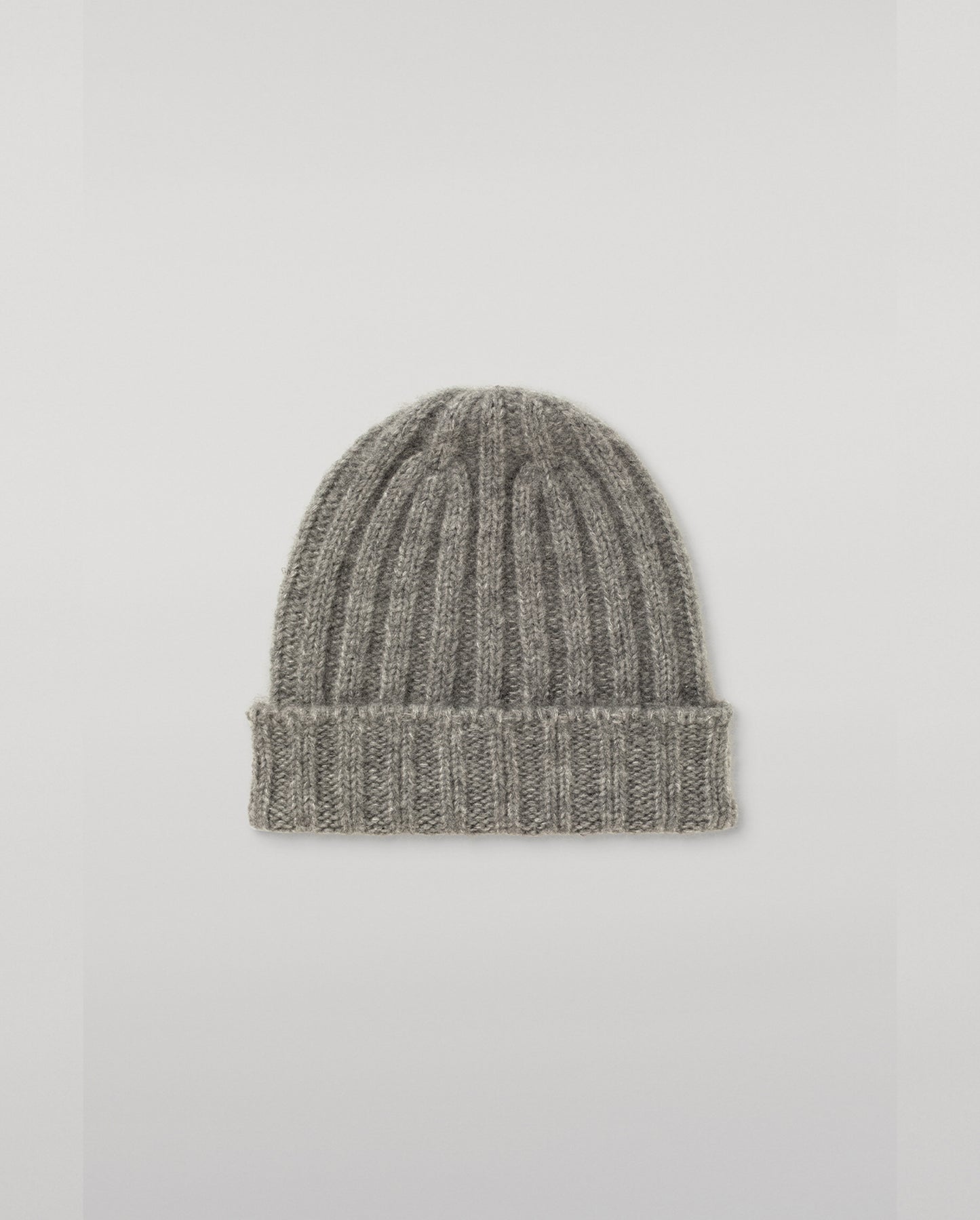 JOHNSTONS OF ELGIN BRUSHED CASHMERE SILK FLAT RIB PEAK TOP BYRNE BEANIE GREY 74% CASHMERE, 26% SILK HBC01179HA0429ONE