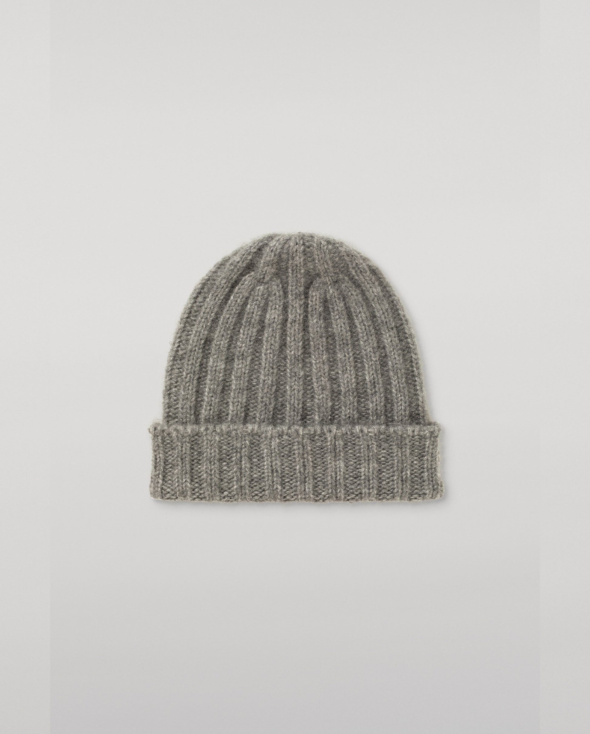 JOHNSTONS OF ELGIN BRUSHED CASHMERE SILK FLAT RIB PEAK TOP BYRNE BEANIE GREY 74% CASHMERE, 26% SILK HBC01179HA0429ONE