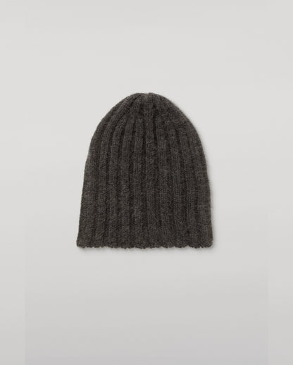 JOHNSTONS OF ELGIN BRUSHED CASHMERE SILK FLAT RIB PEAK TOP BYRNE BEANIE DARK GREY 74% CASHMERE, 26% SILK HBC01179HA7232ONE