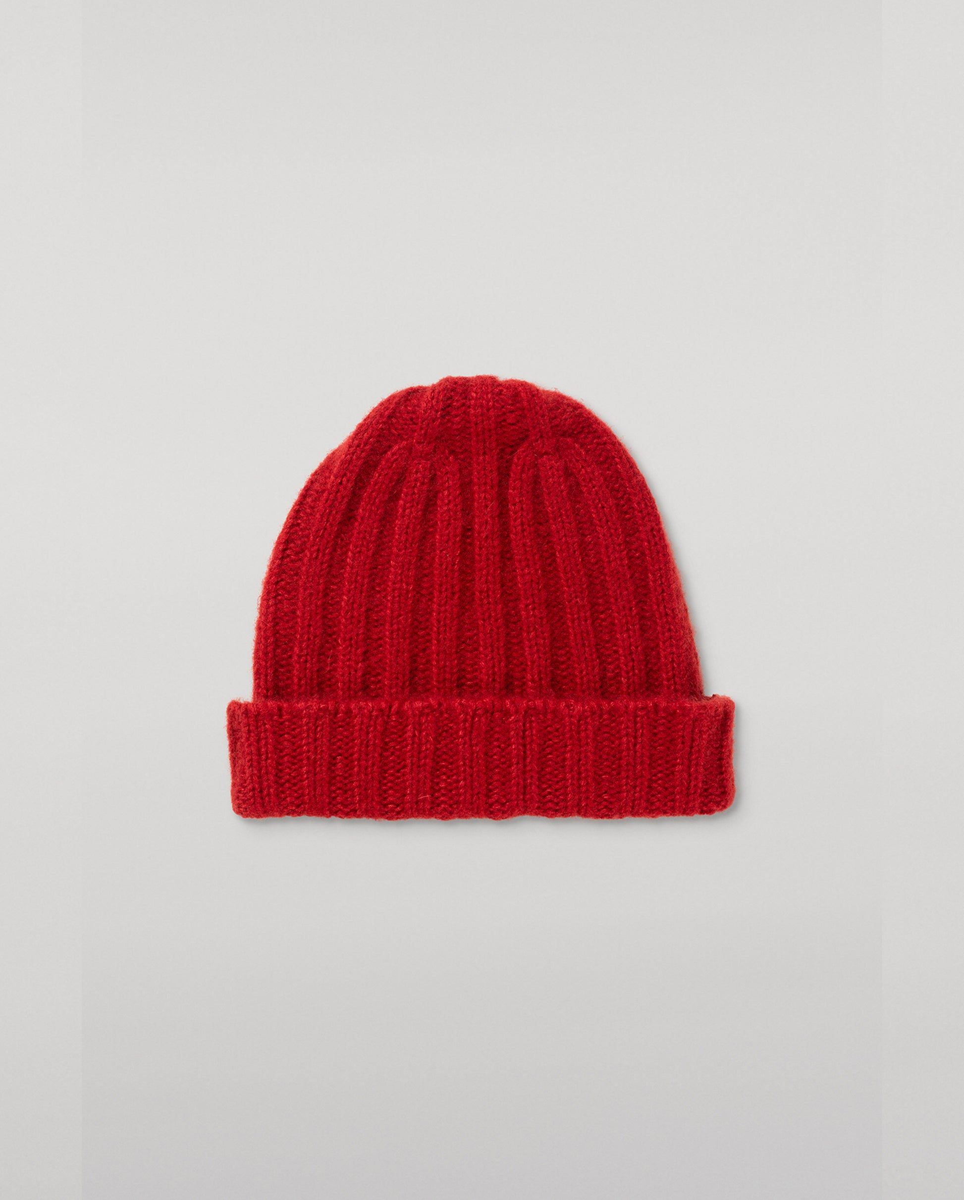 JOHNSTONS OF ELGIN BRUSHED CASHMERE SILK FLAT RIB BHALTAIR BEANIE RED 74% CASHMERE, 26% SILK HBC01196HE4389ONE