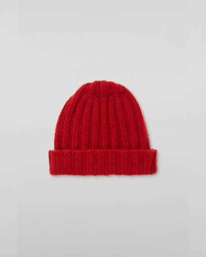 JOHNSTONS OF ELGIN BRUSHED CASHMERE SILK FLAT RIB BHALTAIR BEANIE RED 74% CASHMERE, 26% SILK HBC01196HE4389ONE