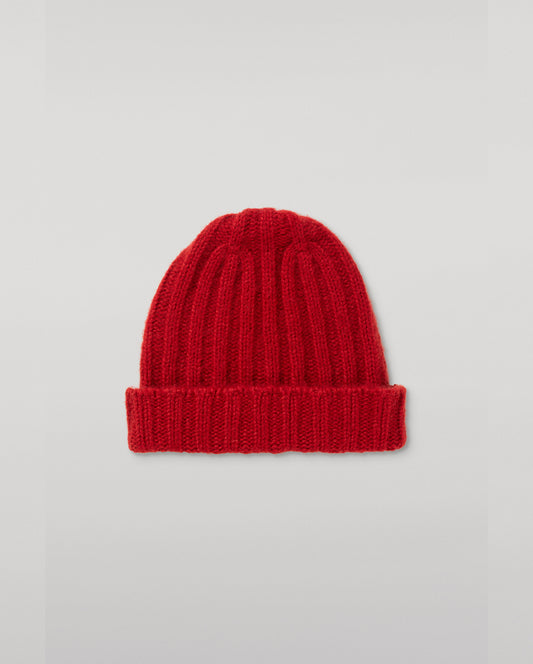 JOHNSTONS OF ELGIN BRUSHED CASHMERE SILK FLAT RIB BHALTAIR BEANIE RED 74% CASHMERE, 26% SILK HBC01196HE4389ONE