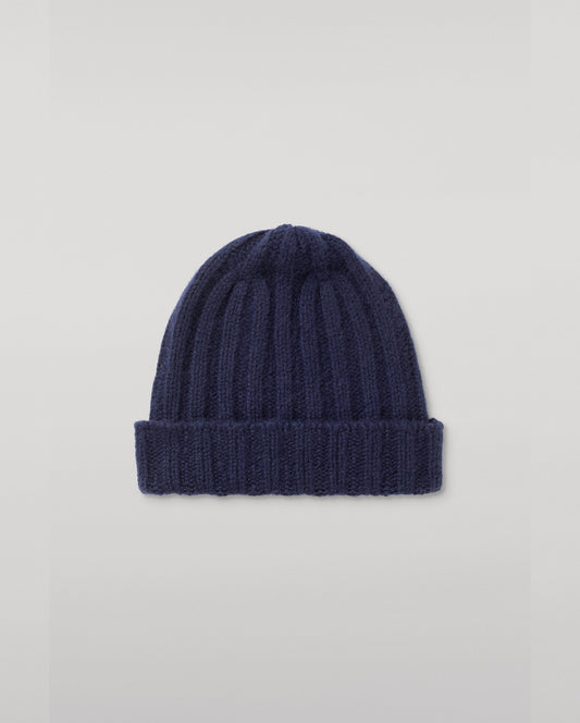 JOHNSTONS OF ELGIN BRUSHED CASHMERE SILK FLAT RIB BHALTAIR BEANIE BLUE 74% CASHMERE, 26% SILK HBC01196HD4510ONE