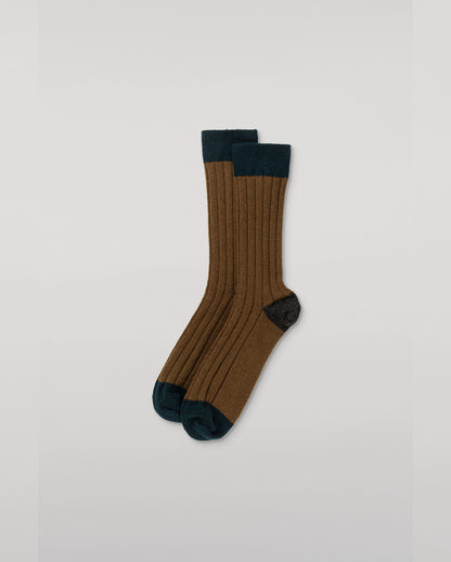 JOHNSTONS OF ELGIN MENS CASHMERE COLOUR BLOCK RIBBED ALEXANDER SOCKS GREEN 90% CASHMERE, 10% NYLON HBN00010Q26248