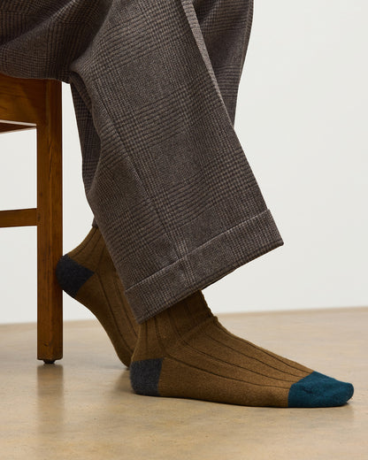 JOHNSTONS OF ELGIN MENS CASHMERE COLOUR BLOCK RIBBED ALEXANDER SOCKS GREEN 90% CASHMERE, 10% NYLON HBN00010Q26248