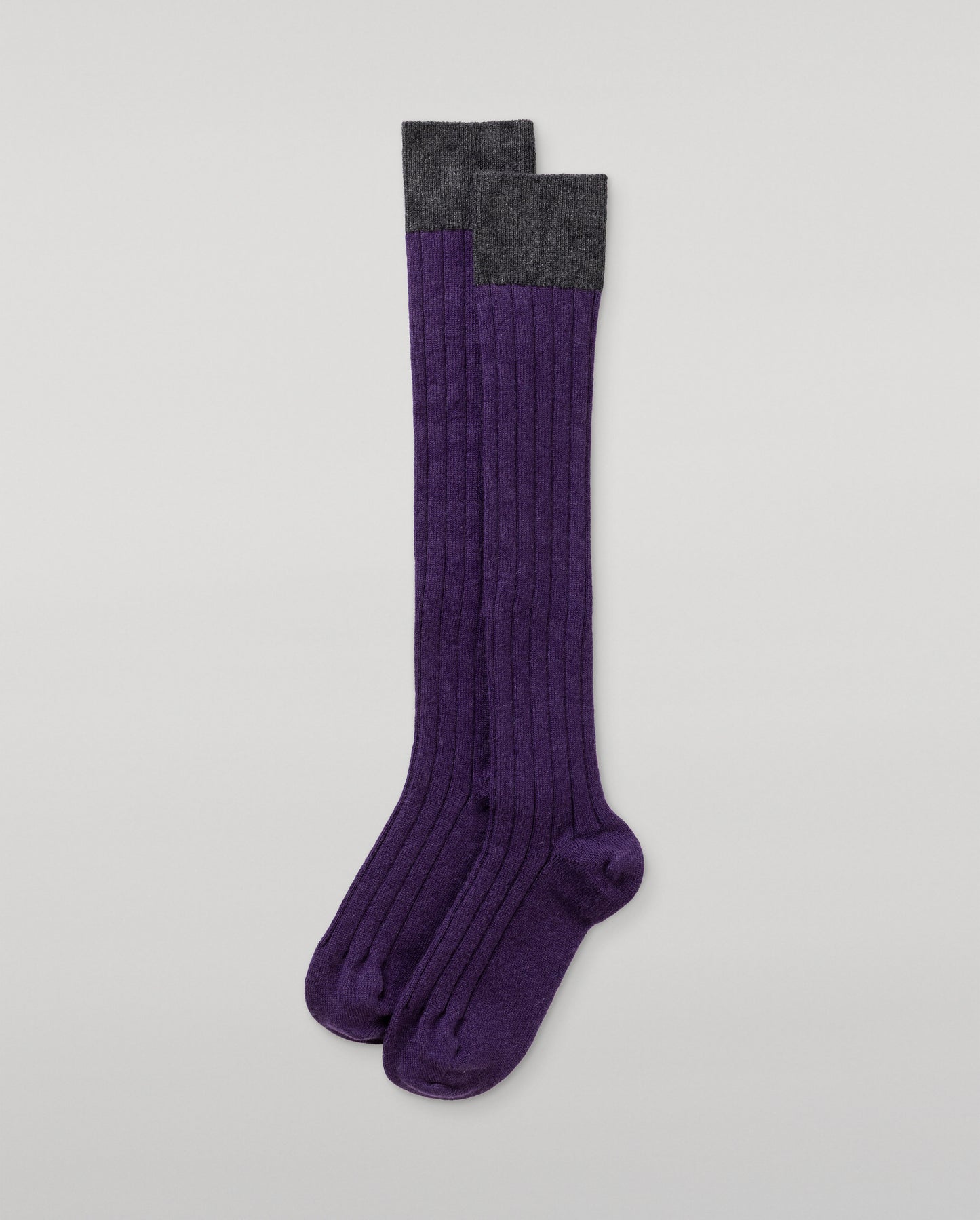 JOHNSTONS OF ELGIN WOMENS LONG RIBBED AINSLEY SOCK WITH CONTRAST CUFF PURPLE & DARK GREY 90% CASHMERE, 10% NYLON HBN02581Q26244ONE