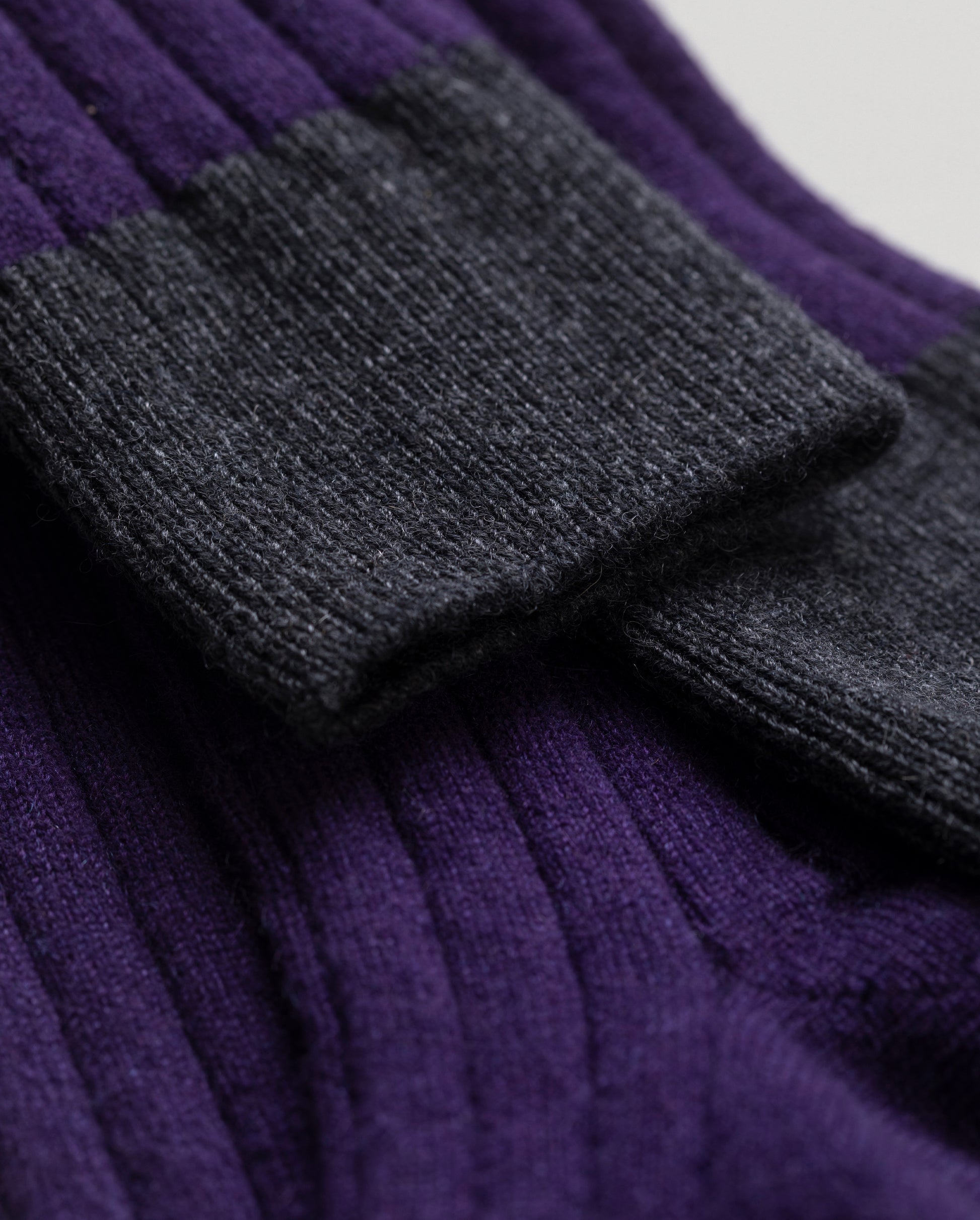 JOHNSTONS OF ELGIN WOMENS LONG RIBBED AINSLEY SOCK WITH CONTRAST CUFF PURPLE & DARK GREY 90% CASHMERE, 10% NYLON HBN02581Q26244ONE