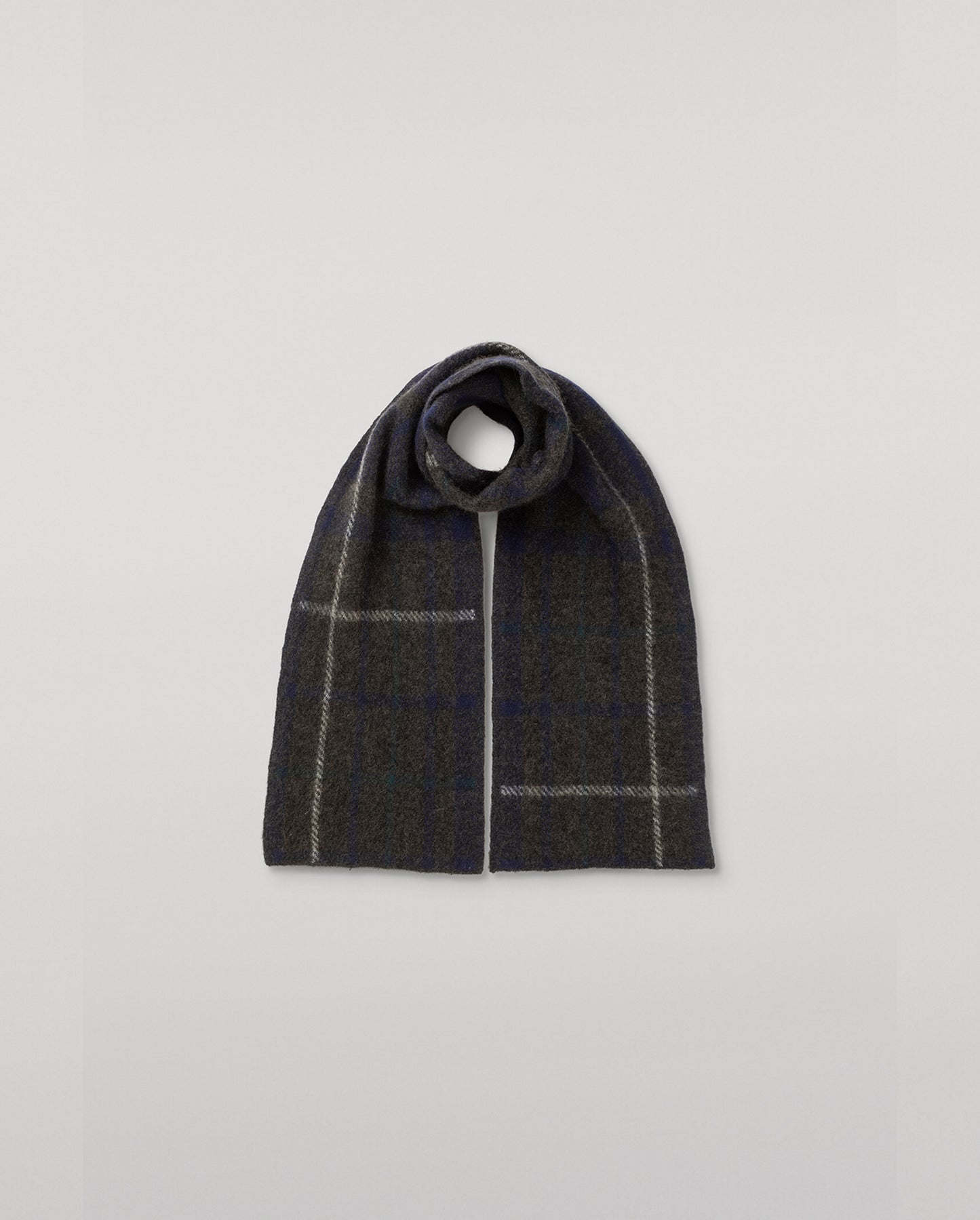 JOHNSTONS OF ELGIN BRUSHED CASHMERE SILK INTARSIA CHECK BAIRD SCARF BLUE 74% CASHMERE, 26% SILK HBP01178JU1626ONE