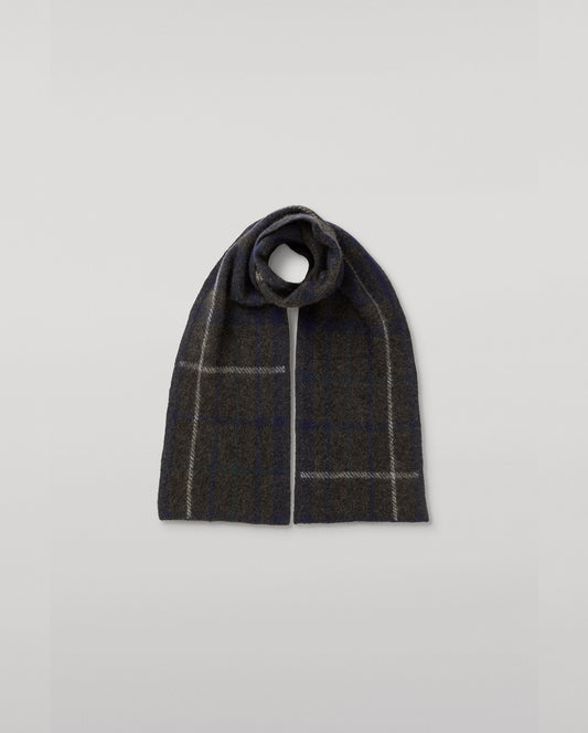 JOHNSTONS OF ELGIN BRUSHED CASHMERE SILK INTARSIA CHECK BAIRD SCARF BLUE 74% CASHMERE, 26% SILK HBP01178JU1626ONE