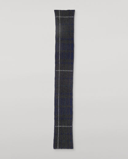 JOHNSTONS OF ELGIN BRUSHED CASHMERE SILK INTARSIA CHECK BAIRD SCARF BLUE 74% CASHMERE, 26% SILK HBP01178JU1626ONE