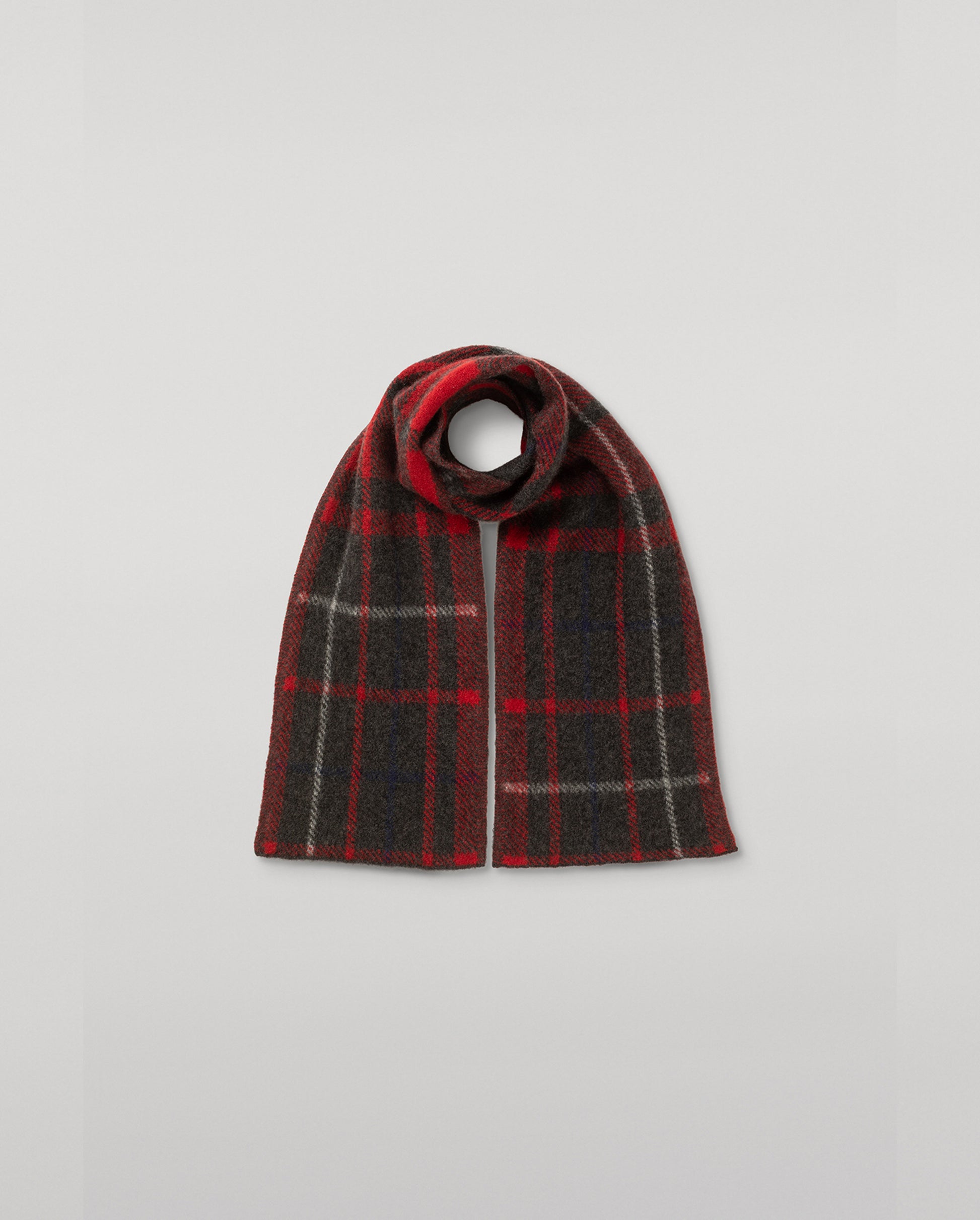 JOHNSTONS OF ELGIN BRUSHED CASHMERE SILK INTARSIA CHECK BAIRD SCARF RED 74% CASHMERE, 26% SILK HBP01178JU1627ONE