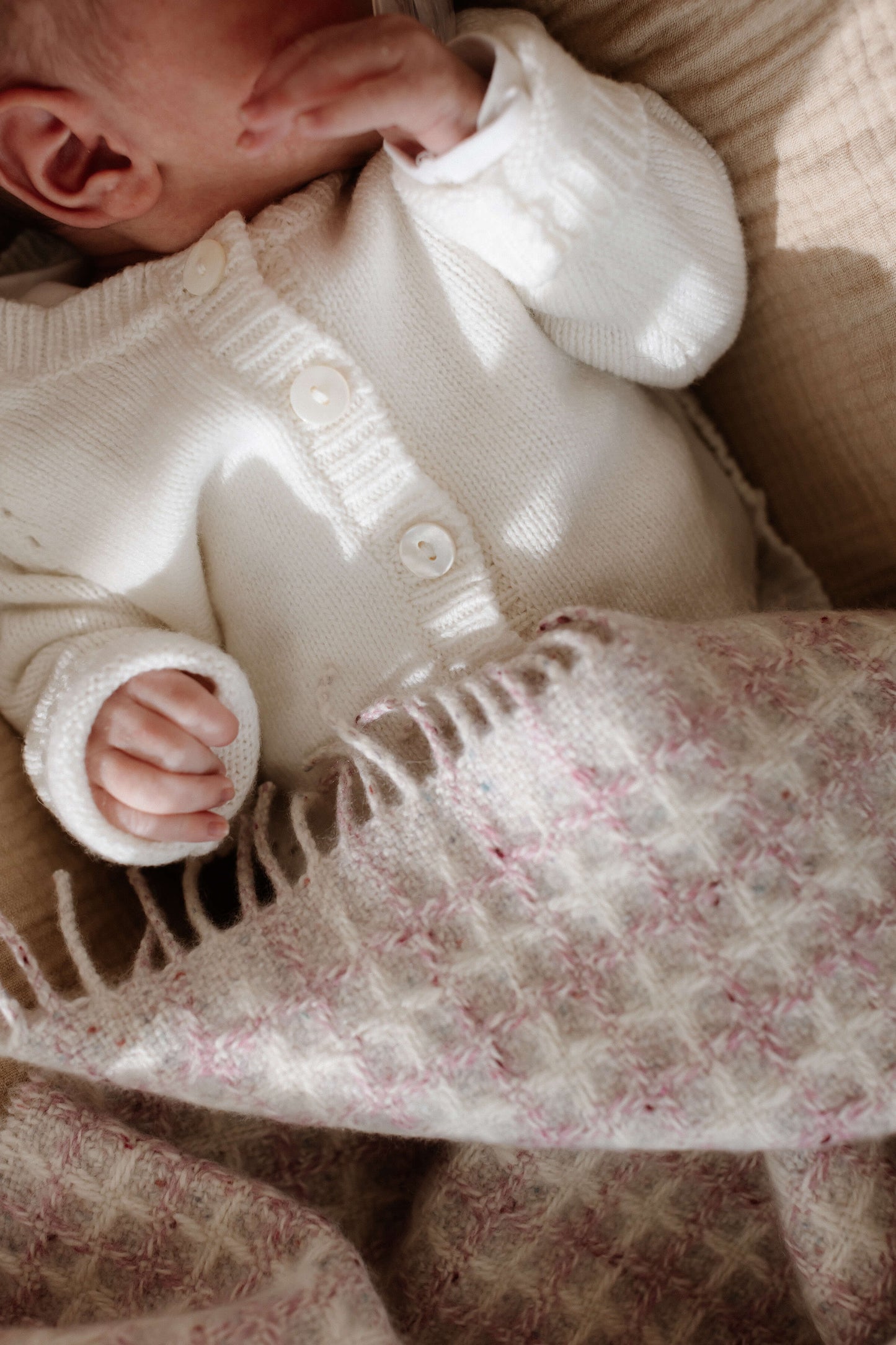 Johnstons of Elgin Baby Handknits Ecru Hand Knit Cashmere Cardigan JA000105SA0132